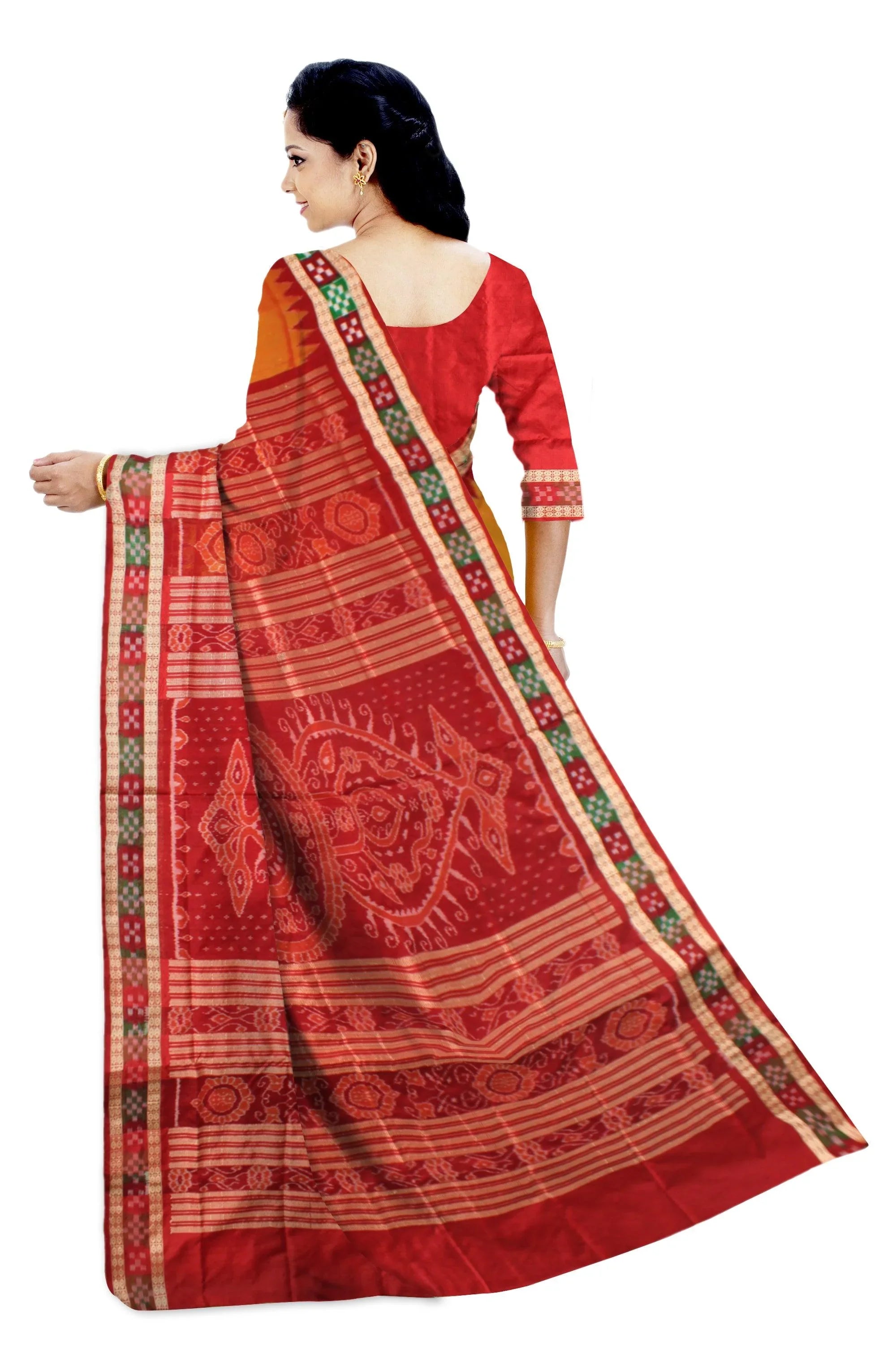 Sambalpuri Pata Saree in Yellow color Dhadi Pasapali Design with blouse piece. - Koshali Arts & Crafts Enterprise