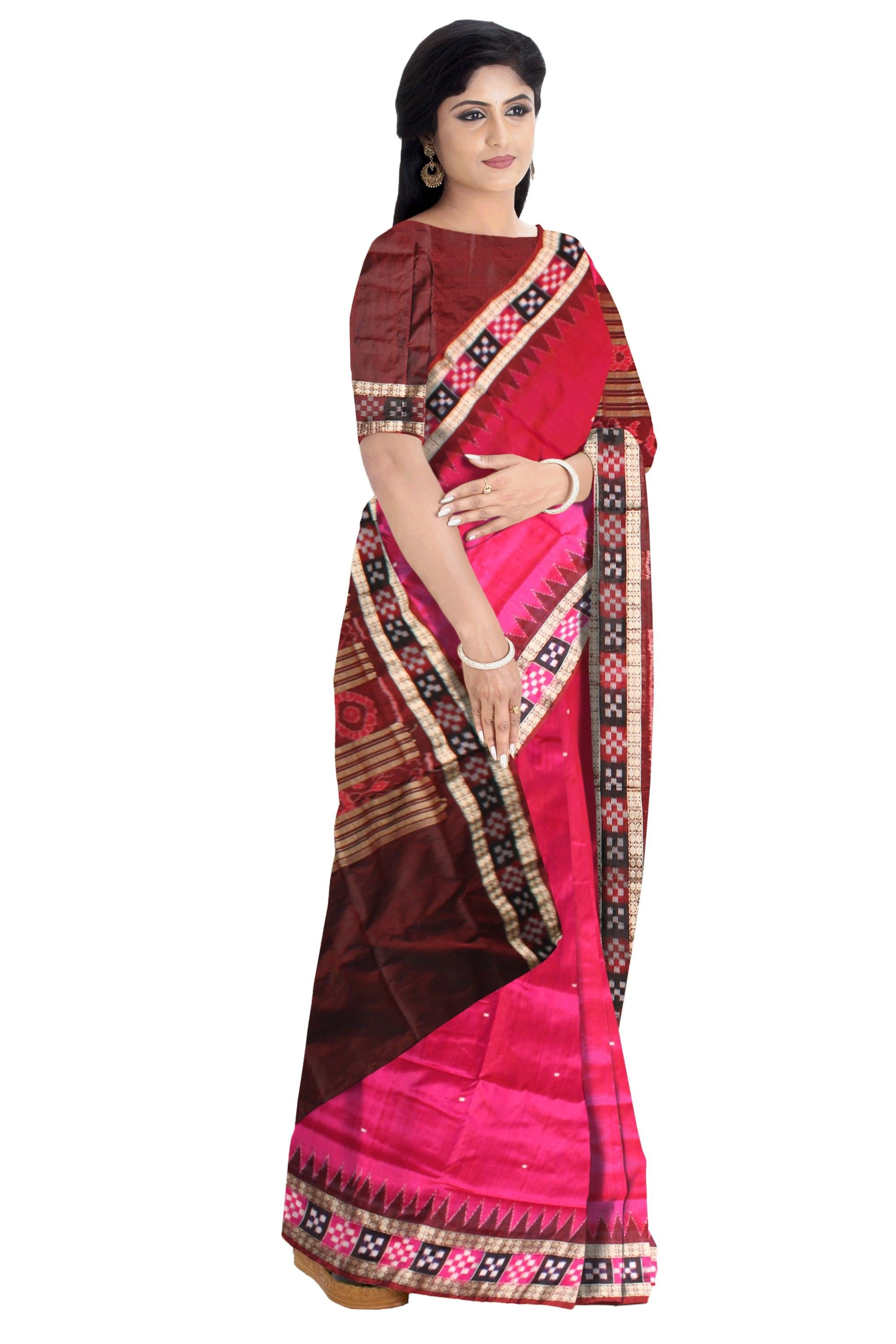 Sambalpuri Pata Saree in Pink color Dhadi Pasapali Design with blouse piece. - Koshali Arts & Crafts Enterprise