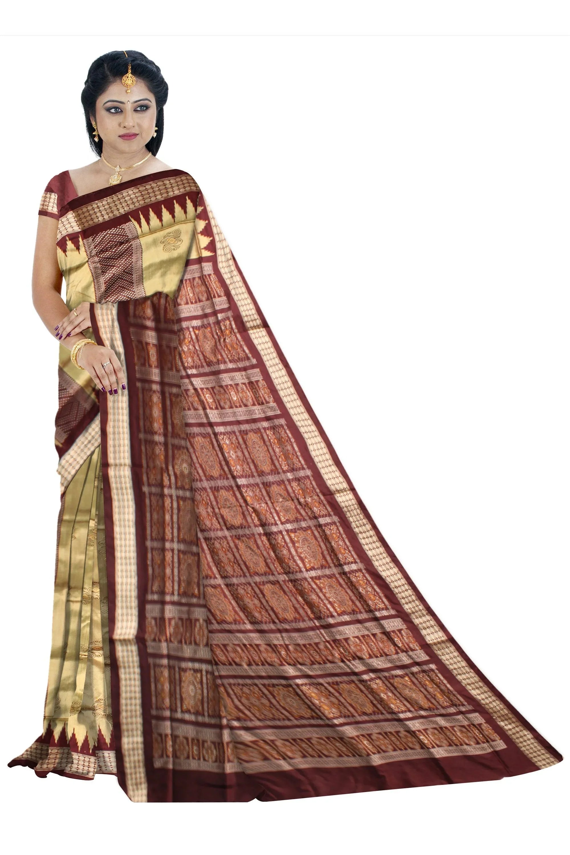 Latest design Peach colour Sambalpuri bomkei pata saree with blouse piece. - Koshali Arts & Crafts Enterprise