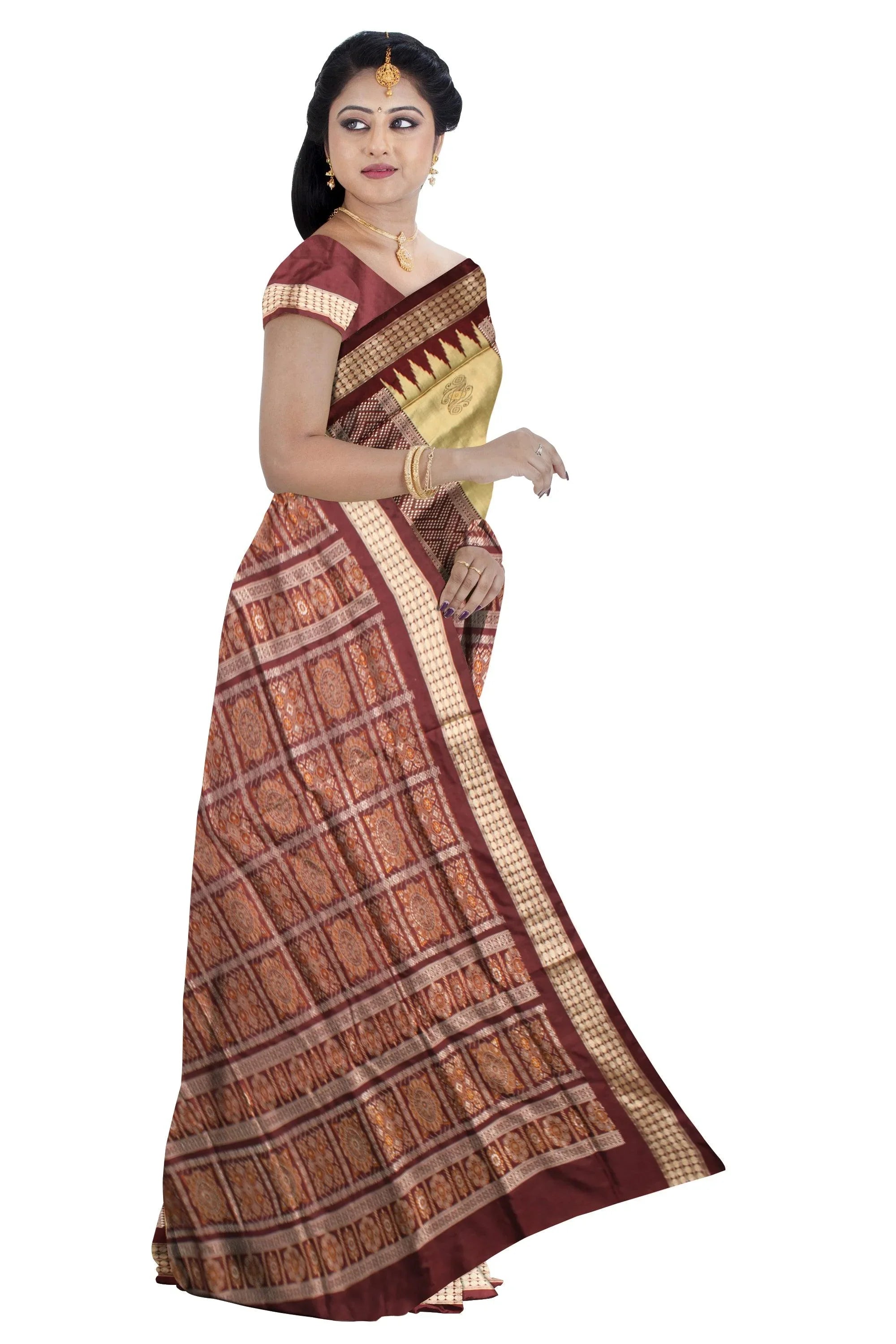 Latest design Peach colour Sambalpuri bomkei pata saree with blouse piece. - Koshali Arts & Crafts Enterprise