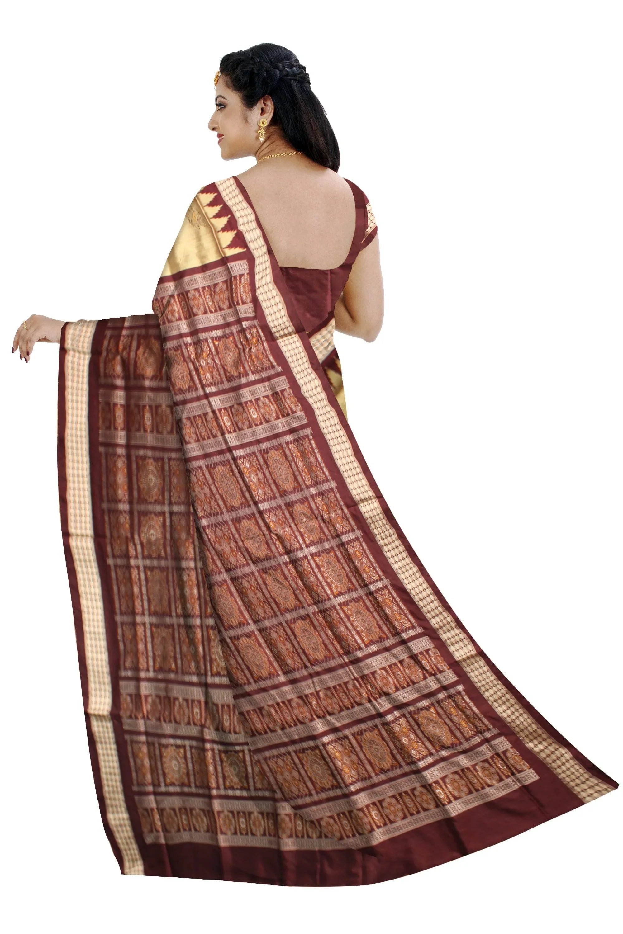 Latest design Peach colour Sambalpuri bomkei pata saree with blouse piece. - Koshali Arts & Crafts Enterprise