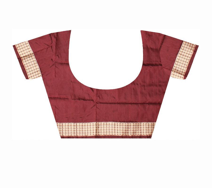 Sambalpuri Pata Saree in Maroon and Yellow Color in box design with Silver color Border with blouse piece. - Koshali Arts & Crafts Enterprise