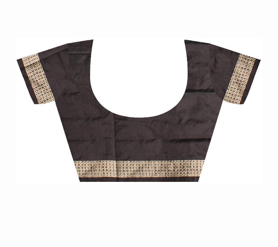 Sambalpuri Pata Saree in  Green Color in botty  design with Black Border with blouse piece. - Koshali Arts & Crafts Enterprise