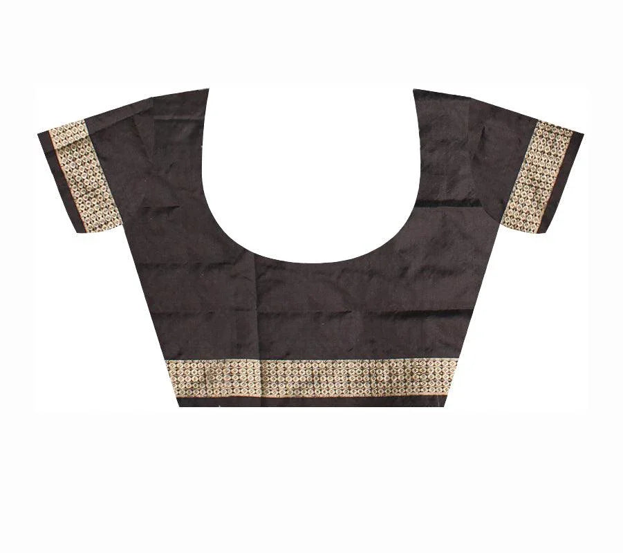Sambalpuri Pata Saree in Green Color in botty design with Black Border with blouse piece. - Koshali Arts & Crafts Enterprise