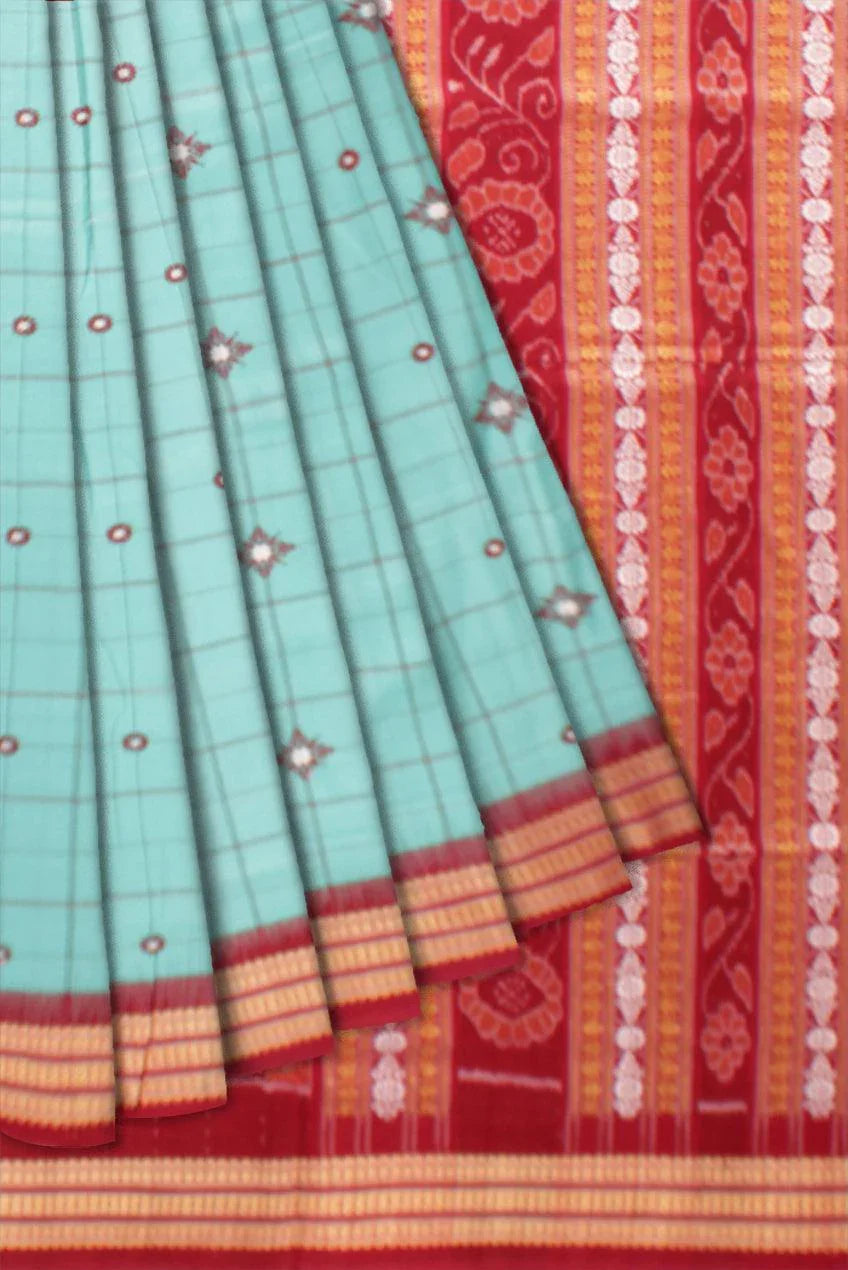 Light Blue color Sambalpuri Cotton Saree in buti pattern with blouse piece. - Koshali Arts & Crafts Enterprise
