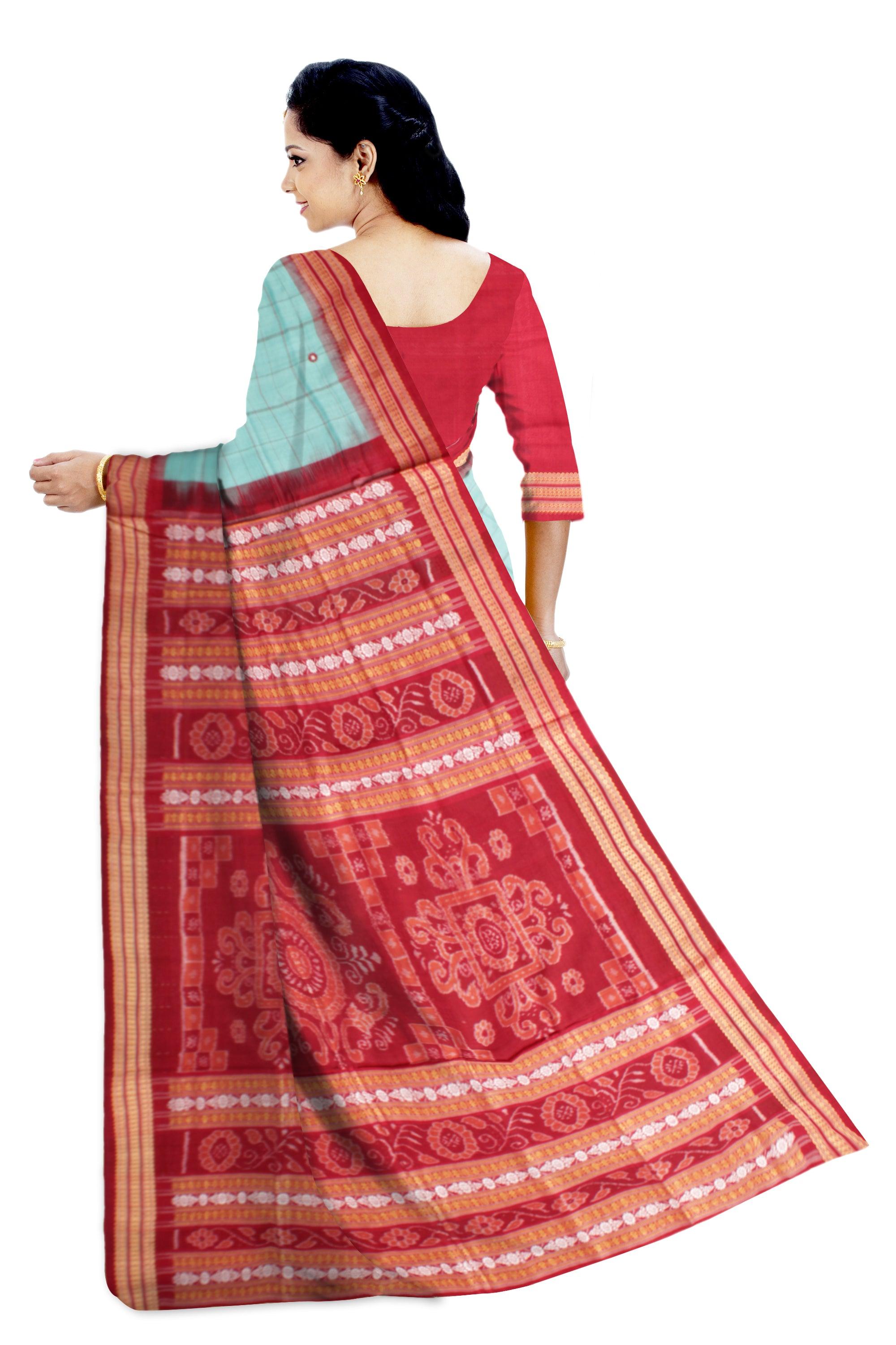 Light Blue color Sambalpuri Cotton Saree in buti pattern with blouse piece. - Koshali Arts & Crafts Enterprise