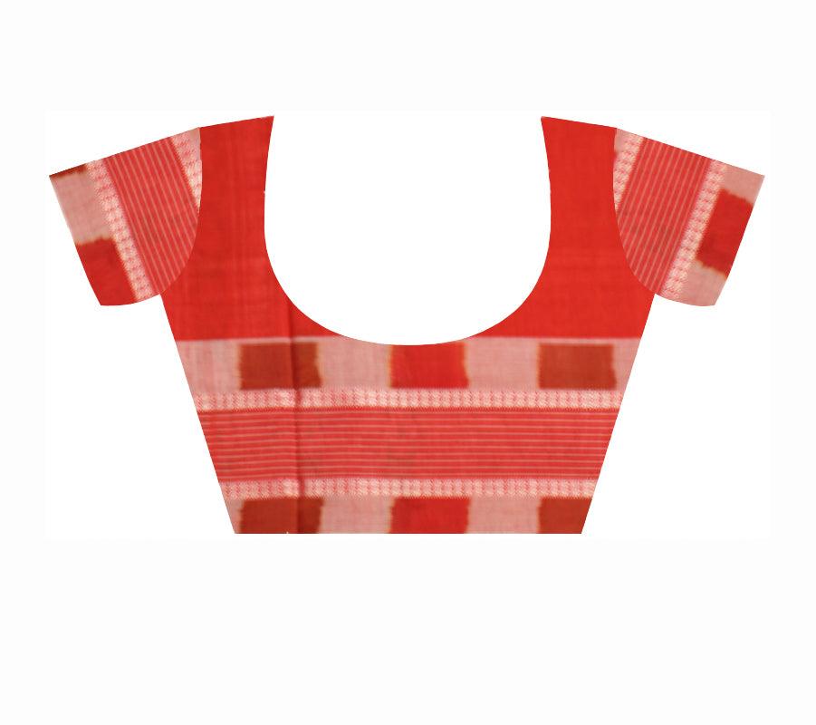 colour full design Sambalpuri cotton saree in Pink and Red color with blous piece. - Koshali Arts & Crafts Enterprise