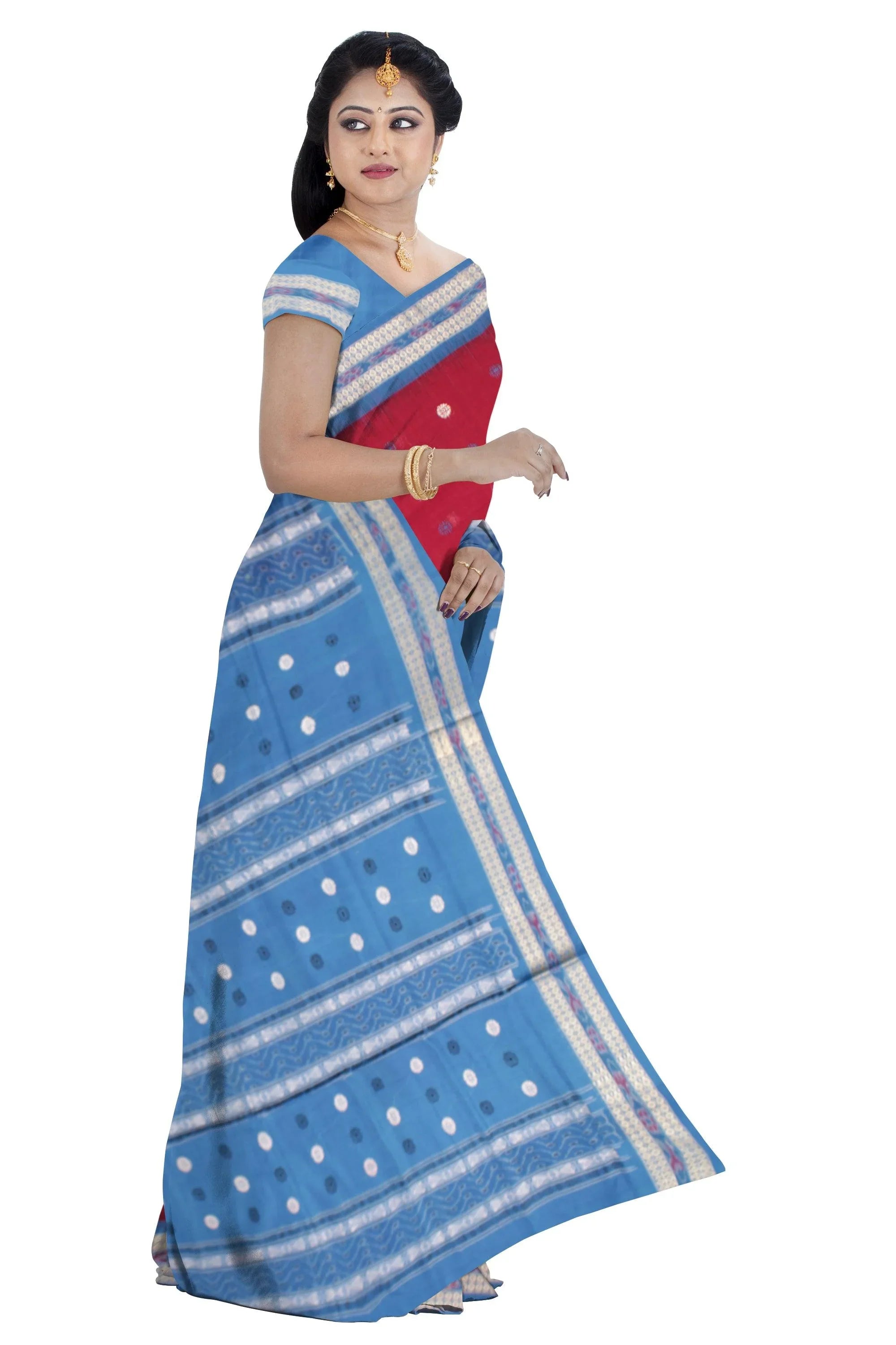 Dark Pink color Sambalpuri Cotton Saree in buti pattern with blouse piece. - Koshali Arts & Crafts Enterprise