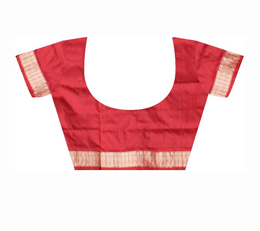 Sambalpuri Pata Saree in Orange and Maroon color Mayurika design in Body with blouse piece. - Koshali Arts & Crafts Enterprise