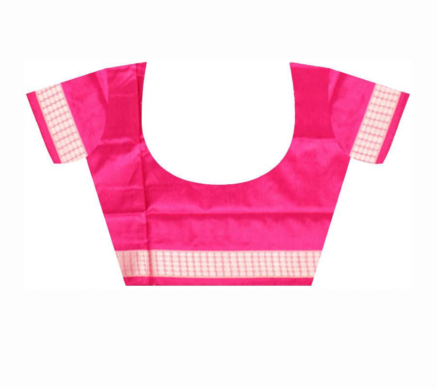 Sambalpuri Pata Saree in Pink color Booty design in Body with blouse piece. - Koshali Arts & Crafts Enterprise