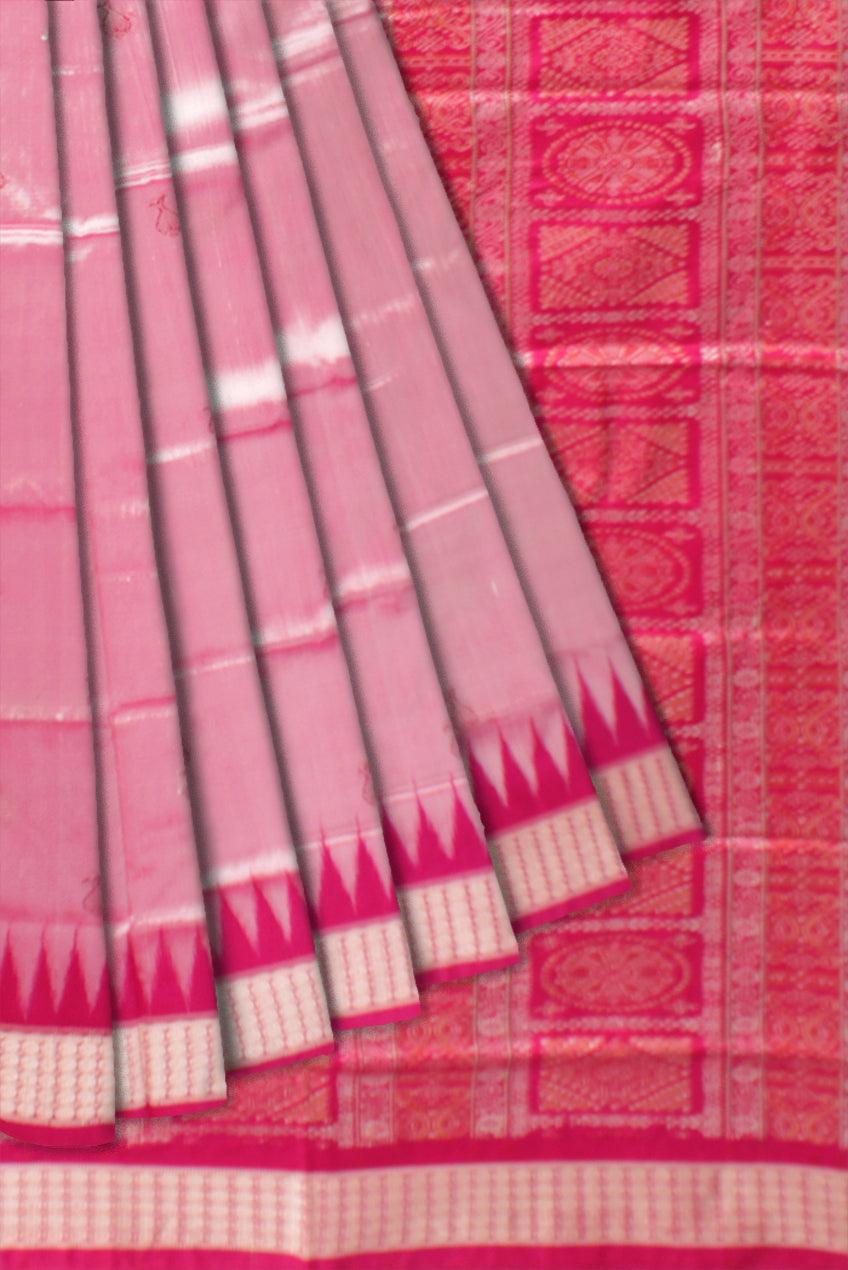 Sambalpuri Pata Saree in Pink color Booty design in Body with blouse piece. - Koshali Arts & Crafts Enterprise