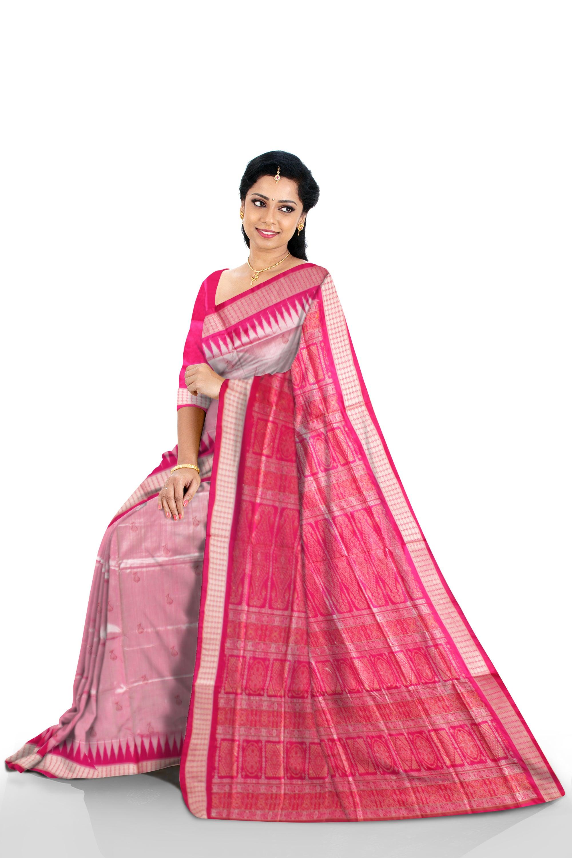 Sambalpuri Pata Saree in Pink color Booty design in Body with blouse piece. - Koshali Arts & Crafts Enterprise