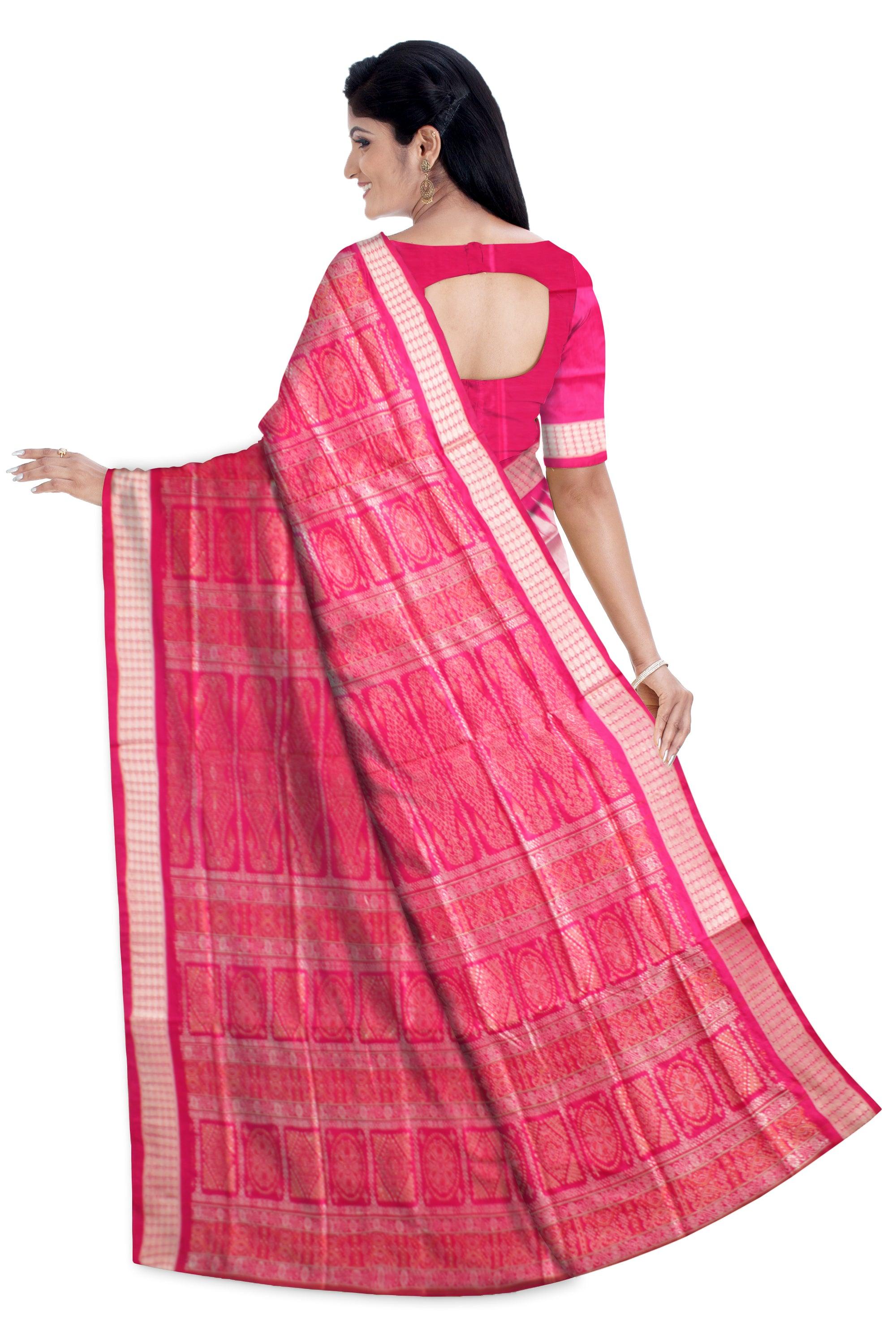 Sambalpuri Pata Saree in Pink color Booty design in Body with blouse piece. - Koshali Arts & Crafts Enterprise