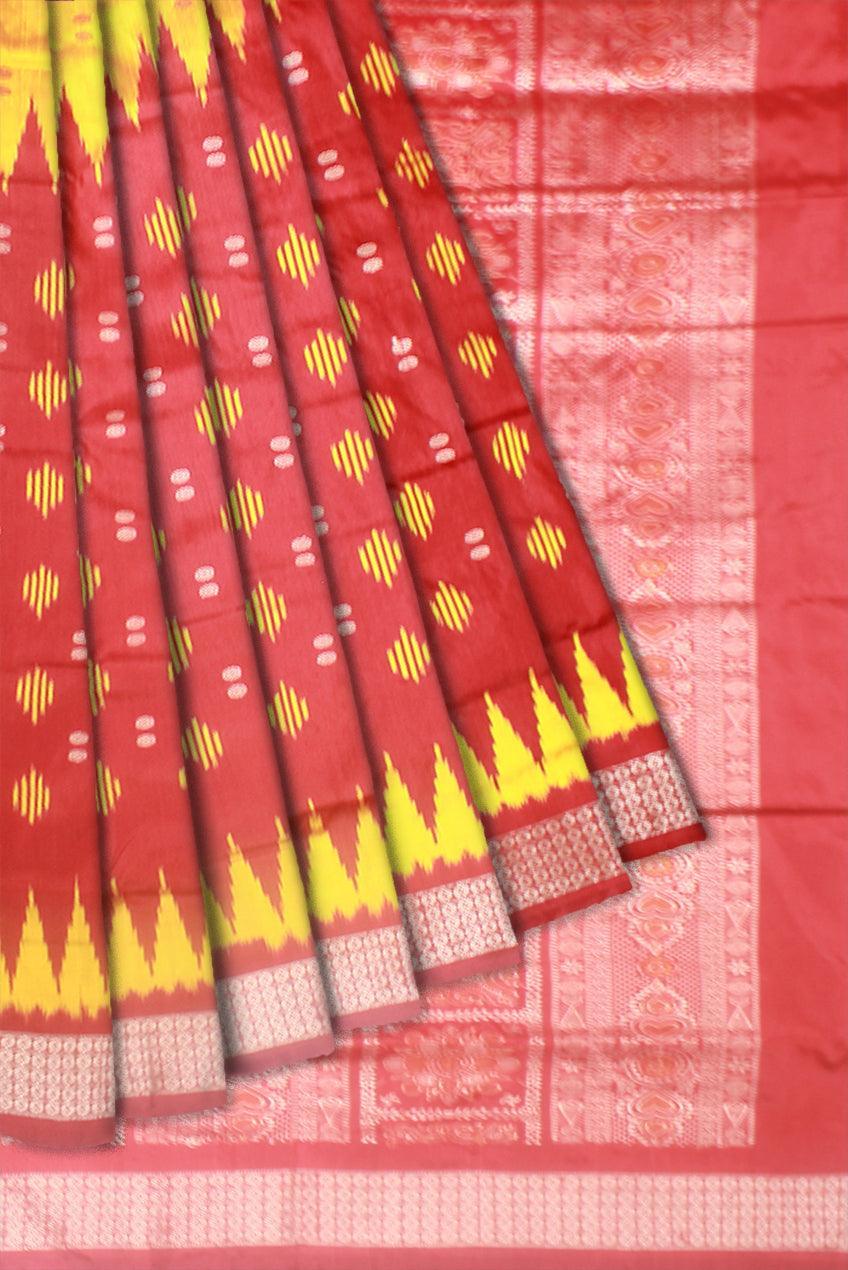 Latest design Yellow and Red colour Sambalpuri bomkei pata saree with blouse piece. - Koshali Arts & Crafts Enterprise