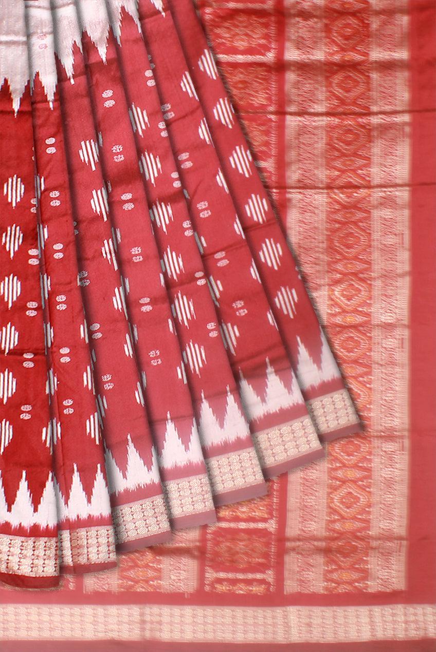 Latest design Silver and Red colour Sambalpuri bomkei pata saree with blouse piece. - Koshali Arts & Crafts Enterprise