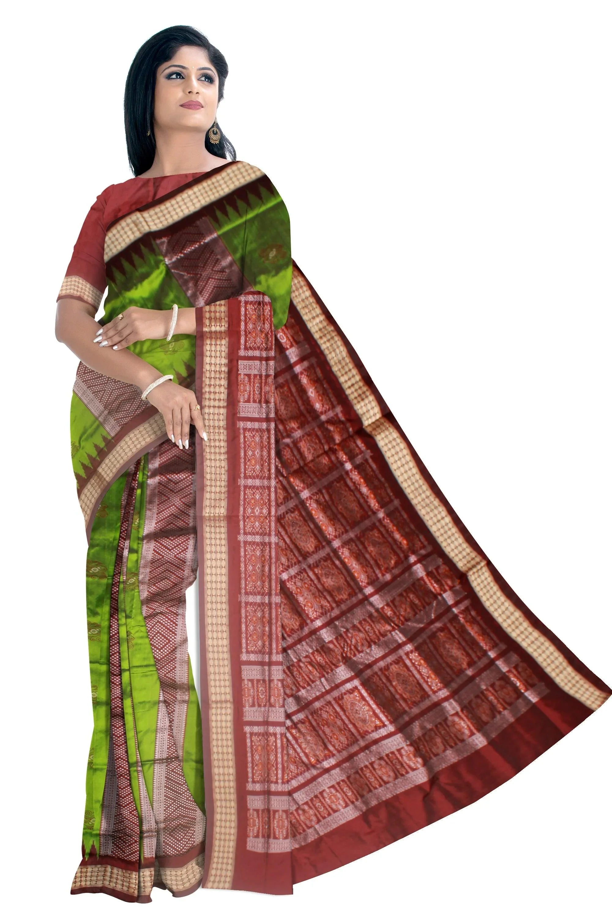 Green and maroon color mix pata saree. - Koshali Arts & Crafts Enterprise