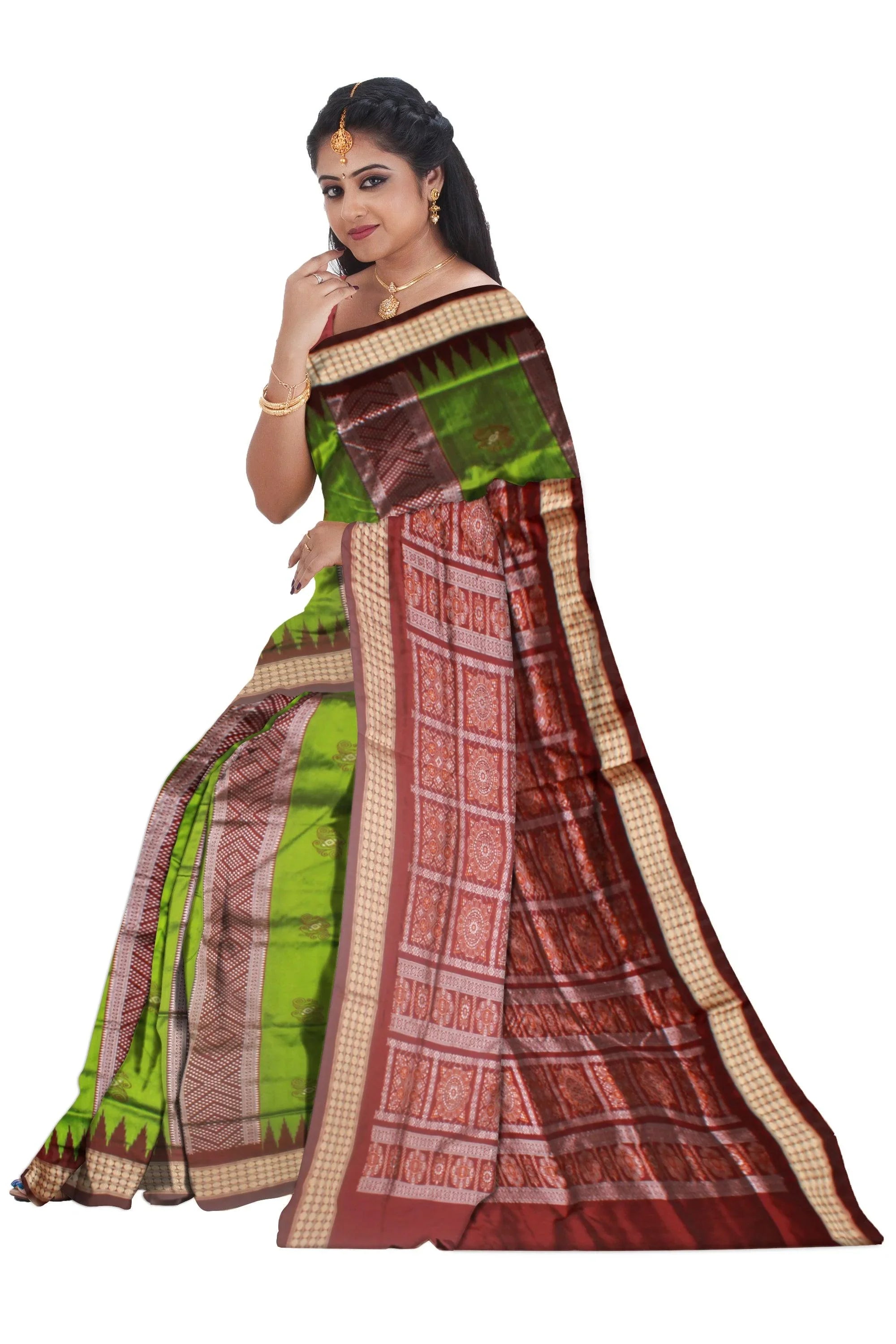 Green and maroon color mix pata saree. - Koshali Arts & Crafts Enterprise