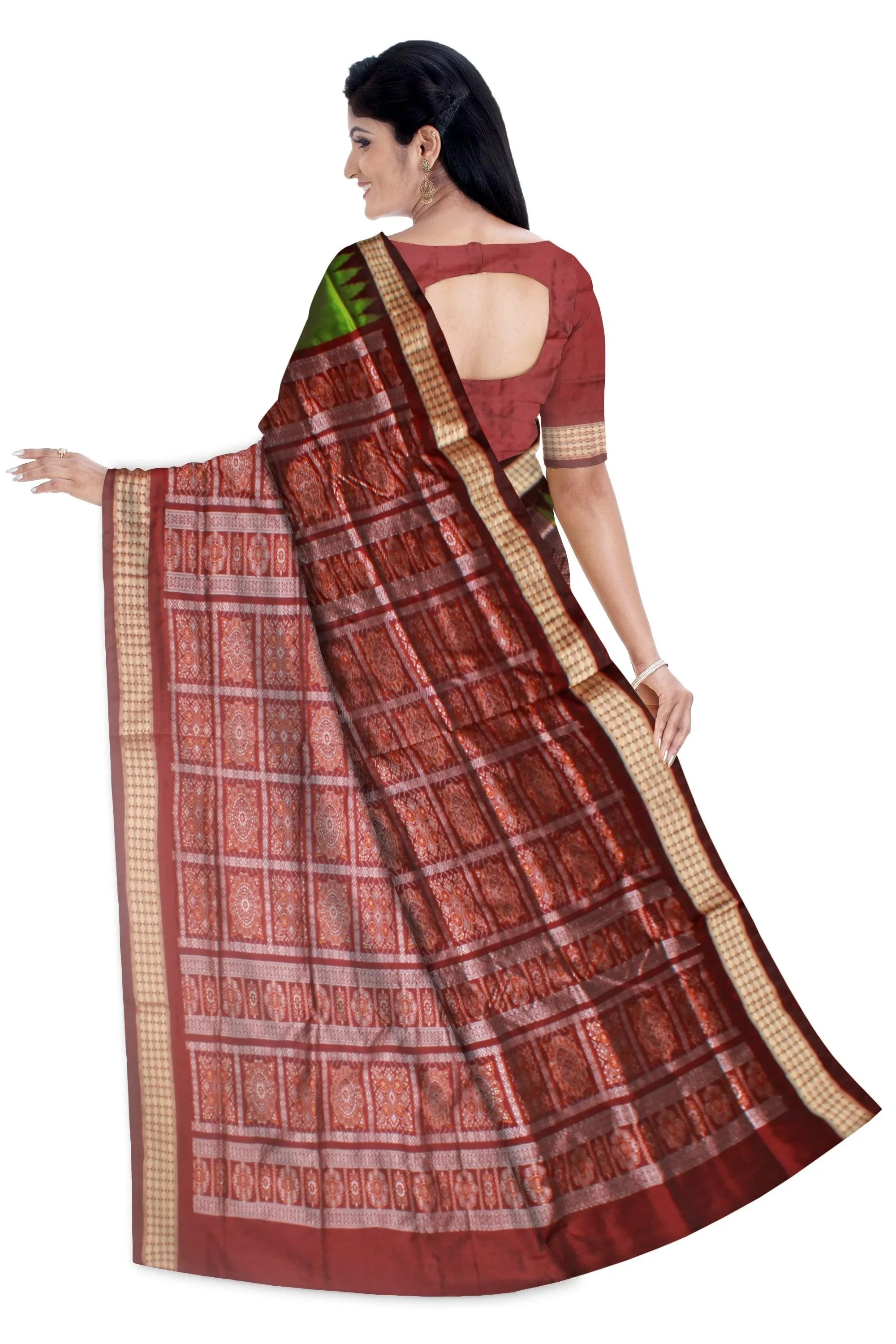 Green and maroon color mix pata saree. - Koshali Arts & Crafts Enterprise