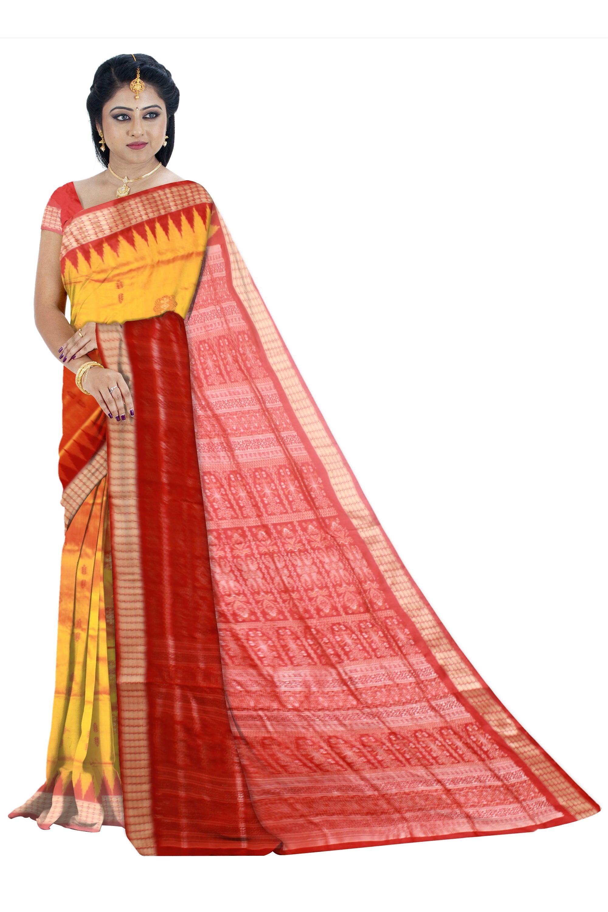 Yellow colour Sambalpuri pata saree with Booty on Body - Koshali Arts & Crafts Enterprise