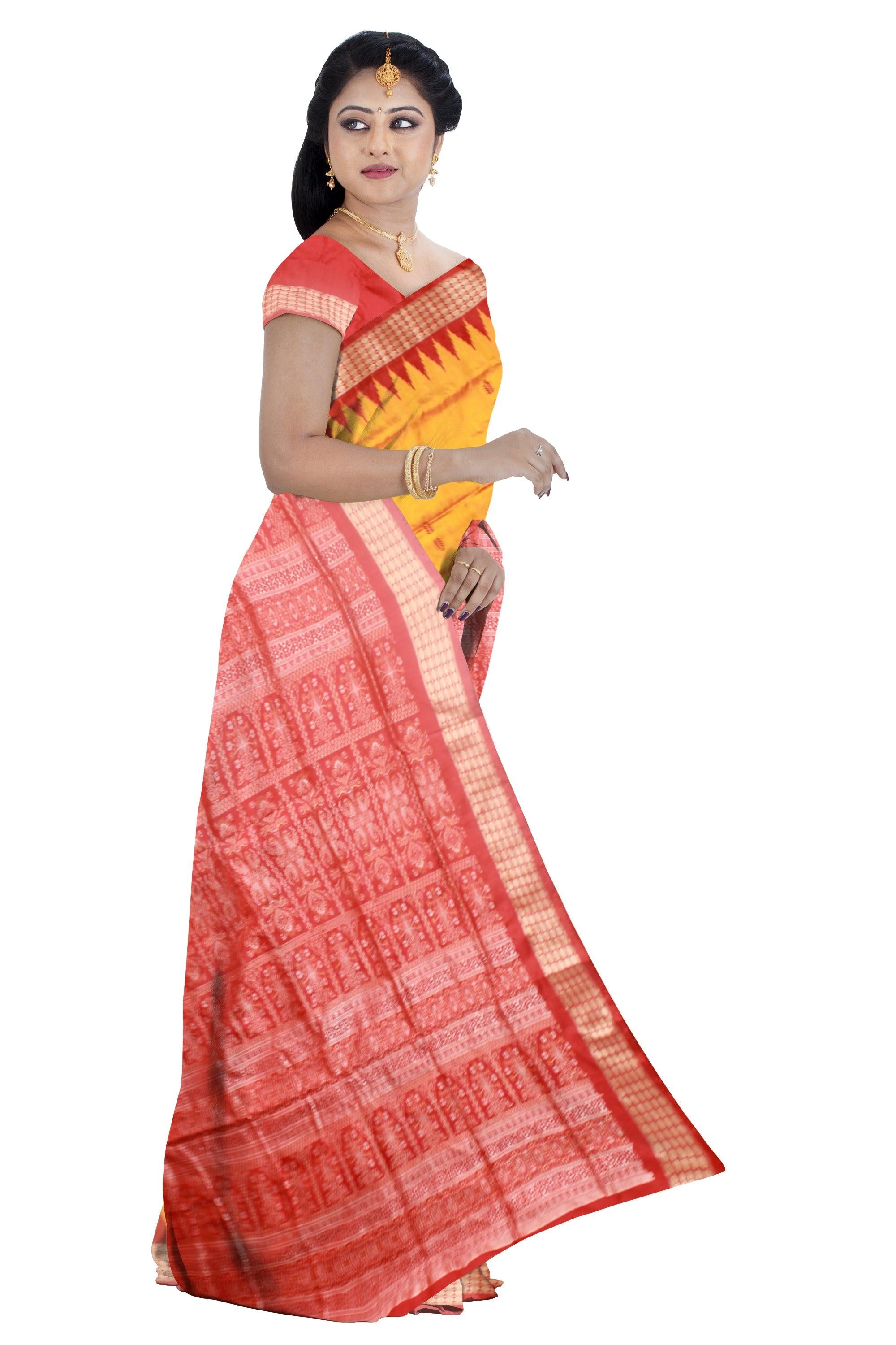 Yellow colour Sambalpuri pata saree with Booty on Body - Koshali Arts & Crafts Enterprise