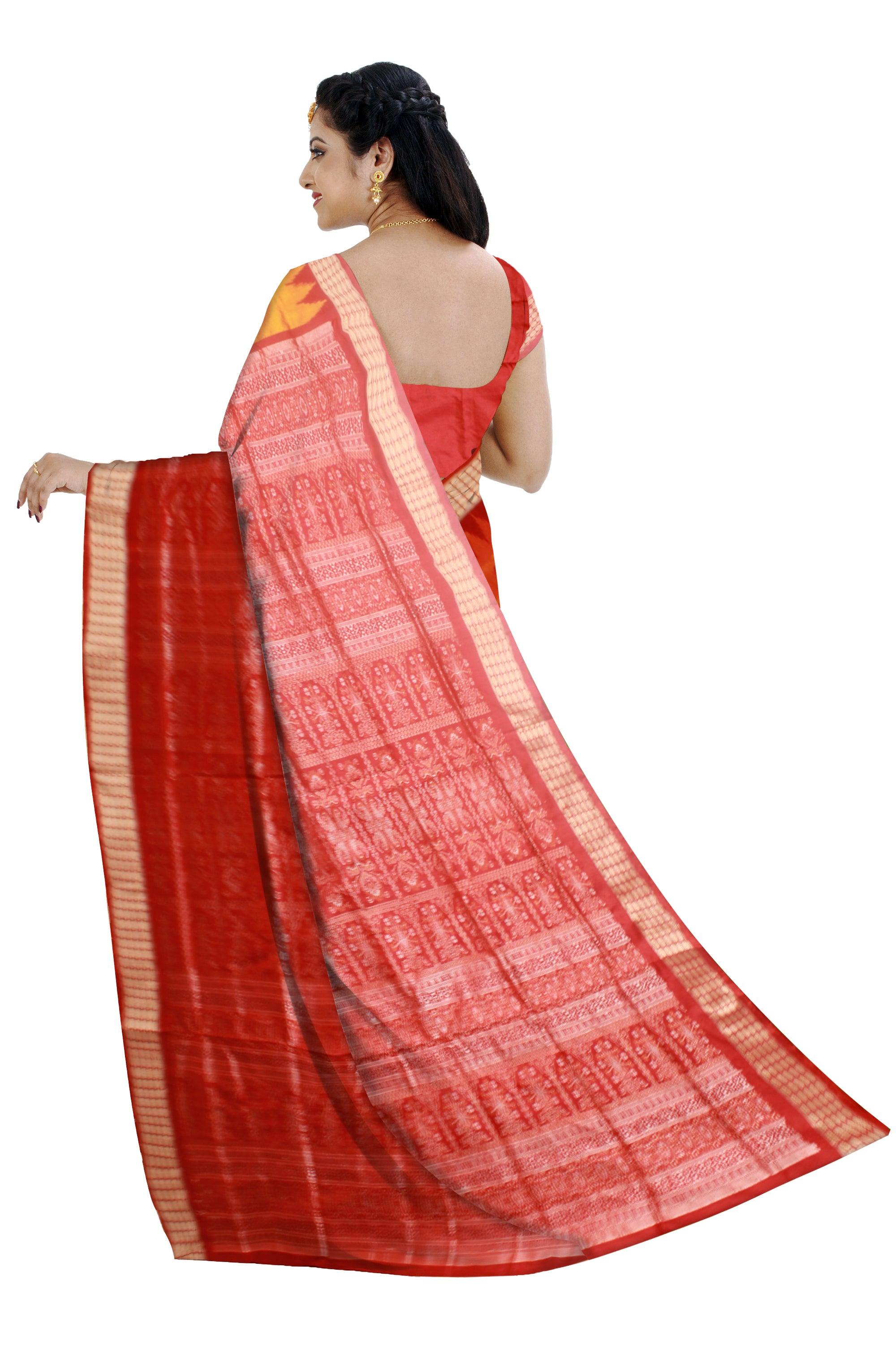 Yellow colour Sambalpuri pata saree with Booty on Body - Koshali Arts & Crafts Enterprise