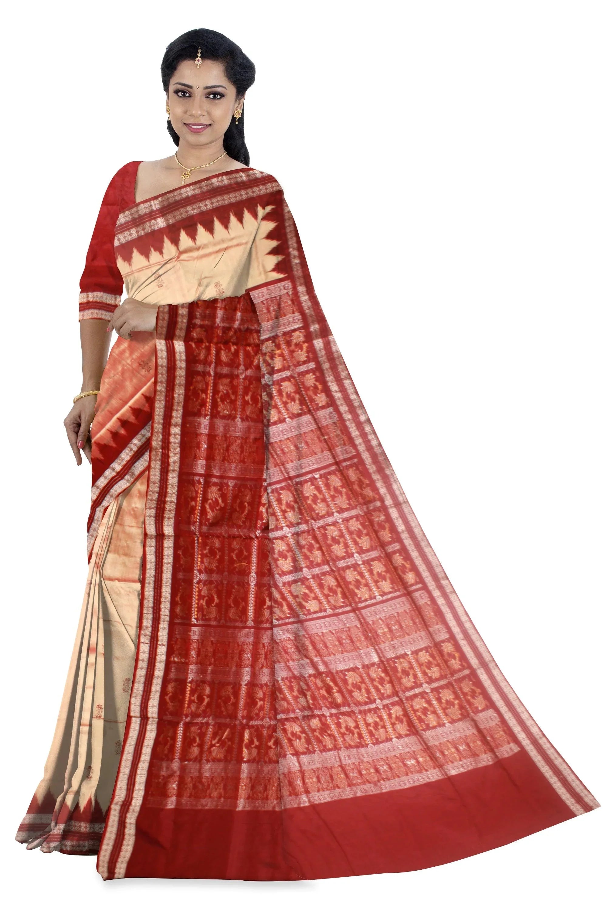 A Sambalpuri bomkei Pata saree in Ghee colour with blouse piece. - Koshali Arts & Crafts Enterprise