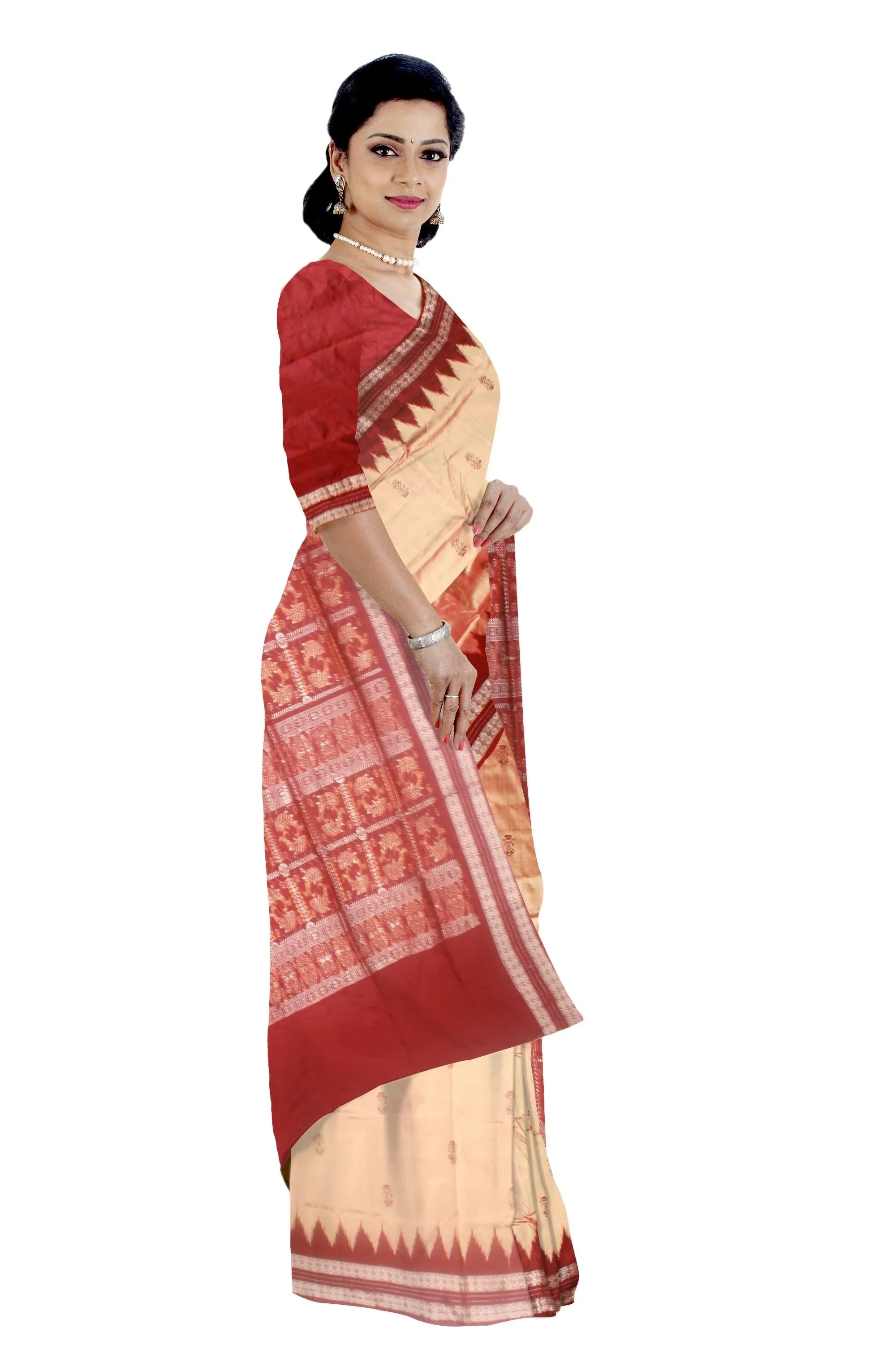 A Sambalpuri bomkei Pata saree in Ghee colour with blouse piece. - Koshali Arts & Crafts Enterprise