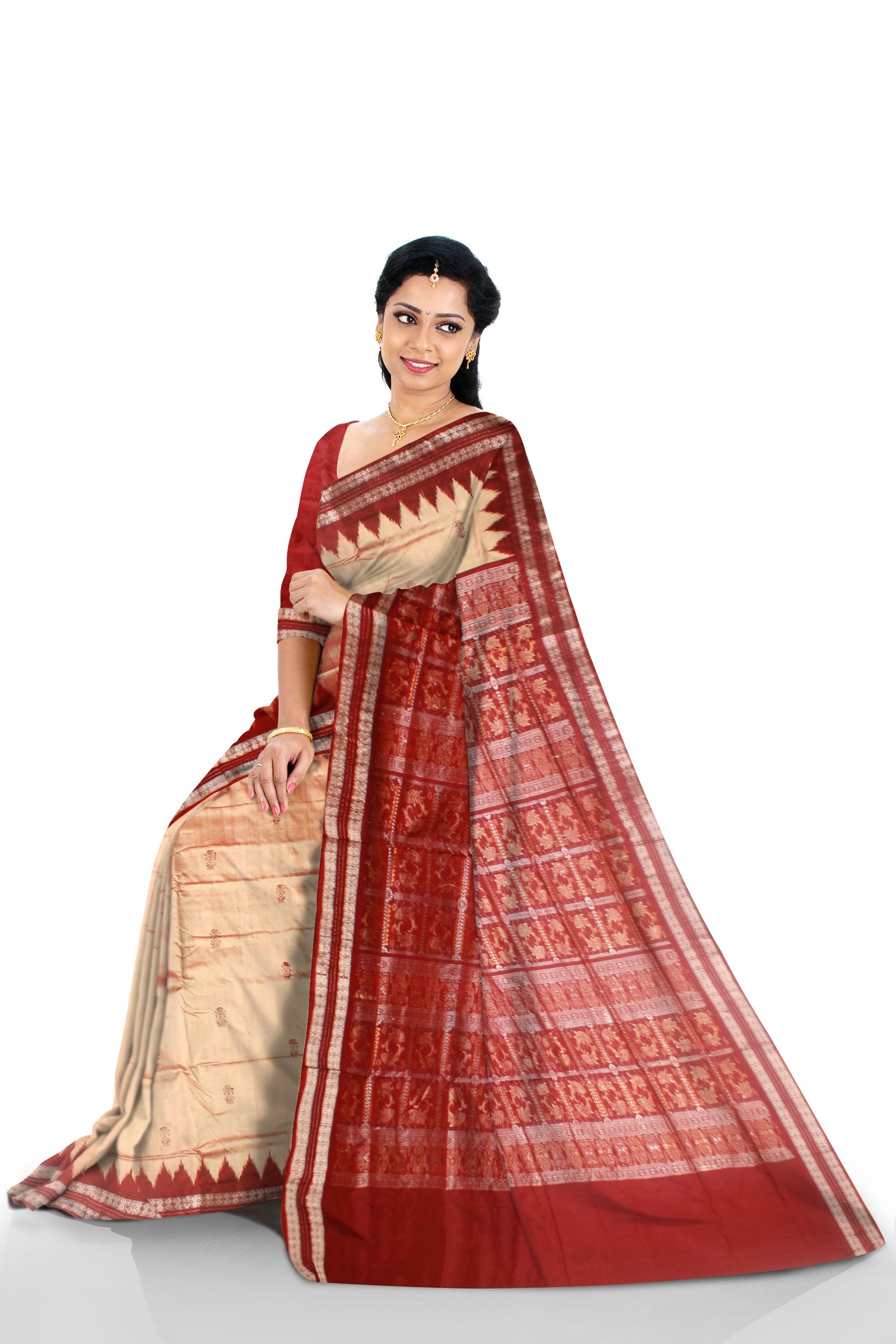 A Sambalpuri bomkei Pata saree in Ghee colour with blouse piece. - Koshali Arts & Crafts Enterprise