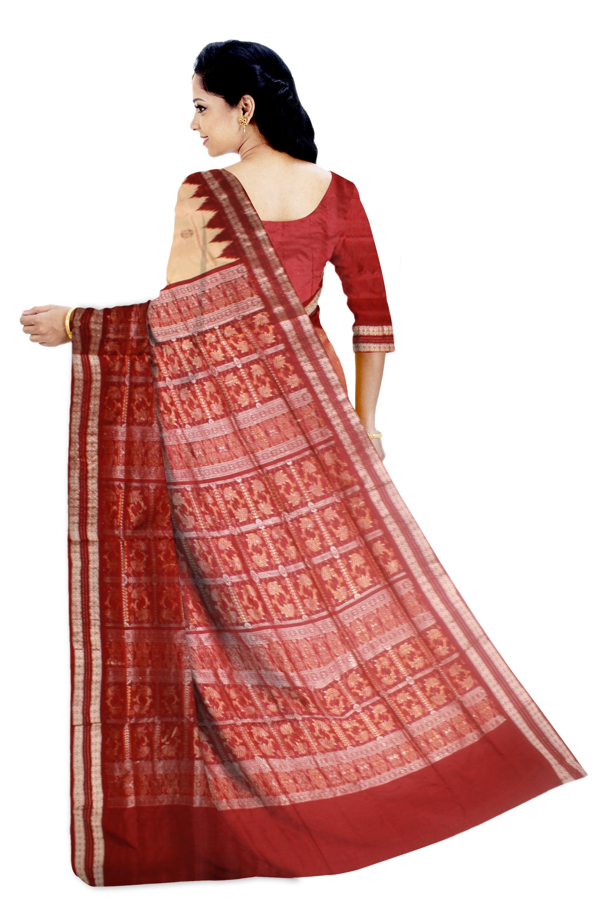 A Sambalpuri bomkei Pata saree in Ghee colour with blouse piece. - Koshali Arts & Crafts Enterprise