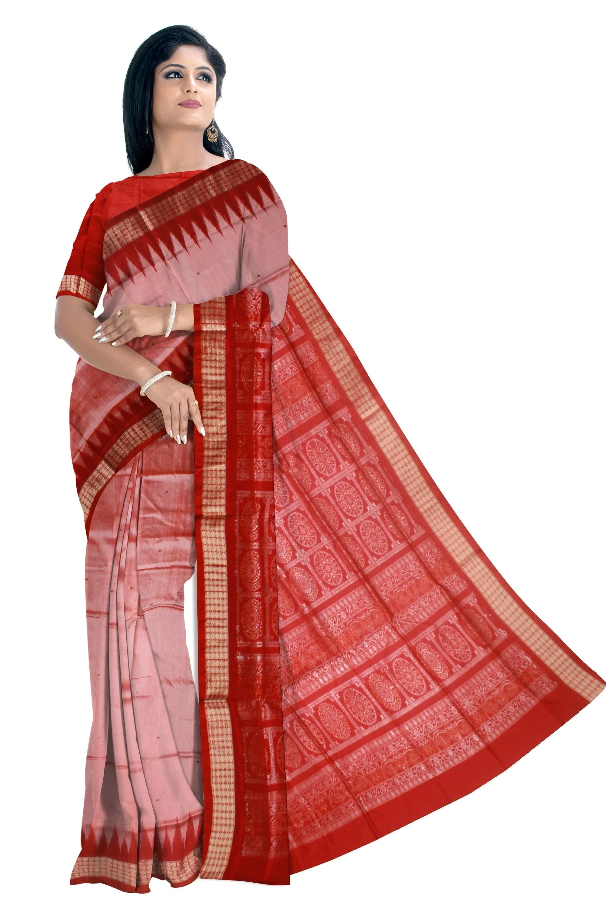 Light pink Color Mix Pata Saree in small botty design with blouse piece. - Koshali Arts & Crafts Enterprise