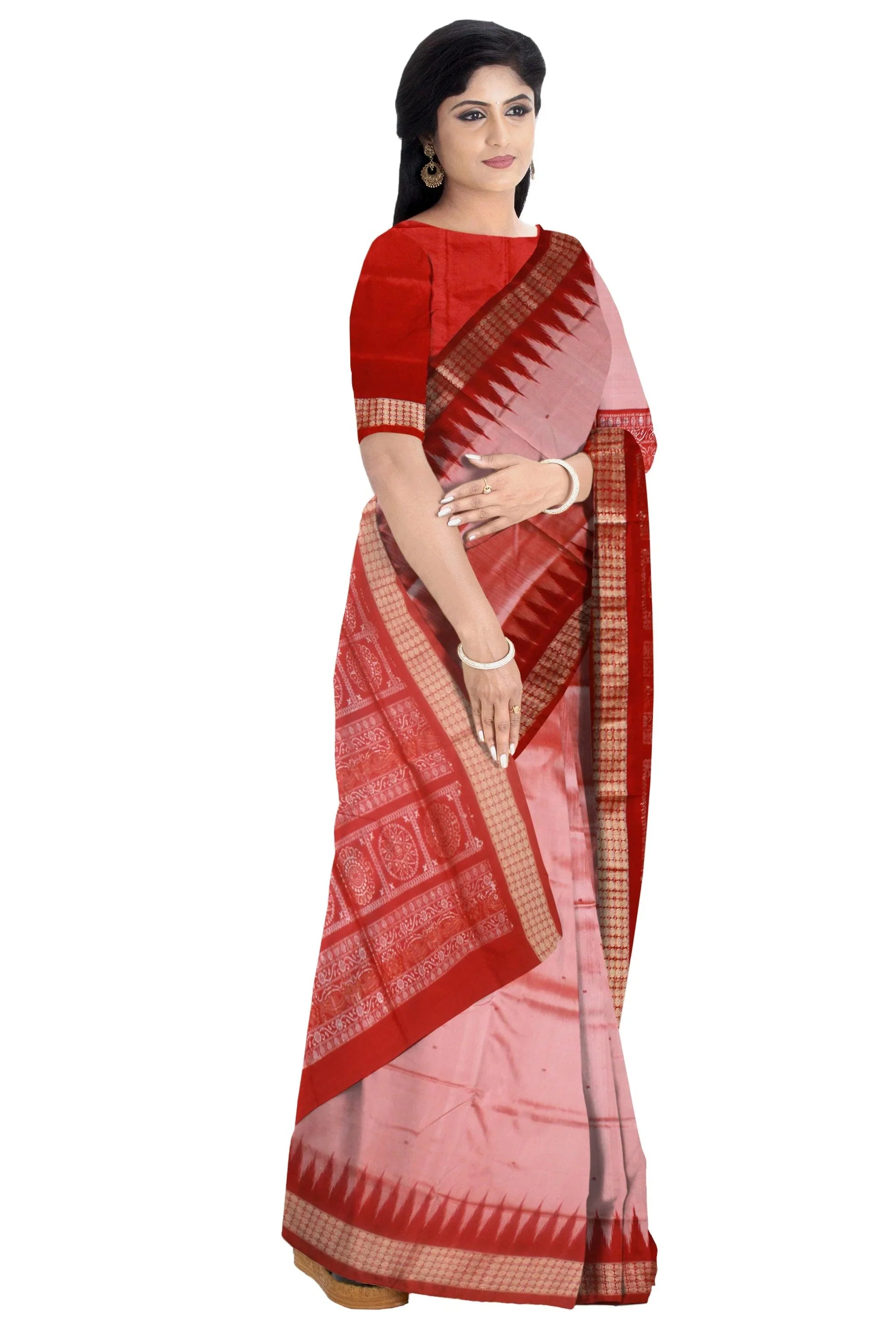 Light pink Color Mix Pata Saree in small botty design with blouse piece. - Koshali Arts & Crafts Enterprise