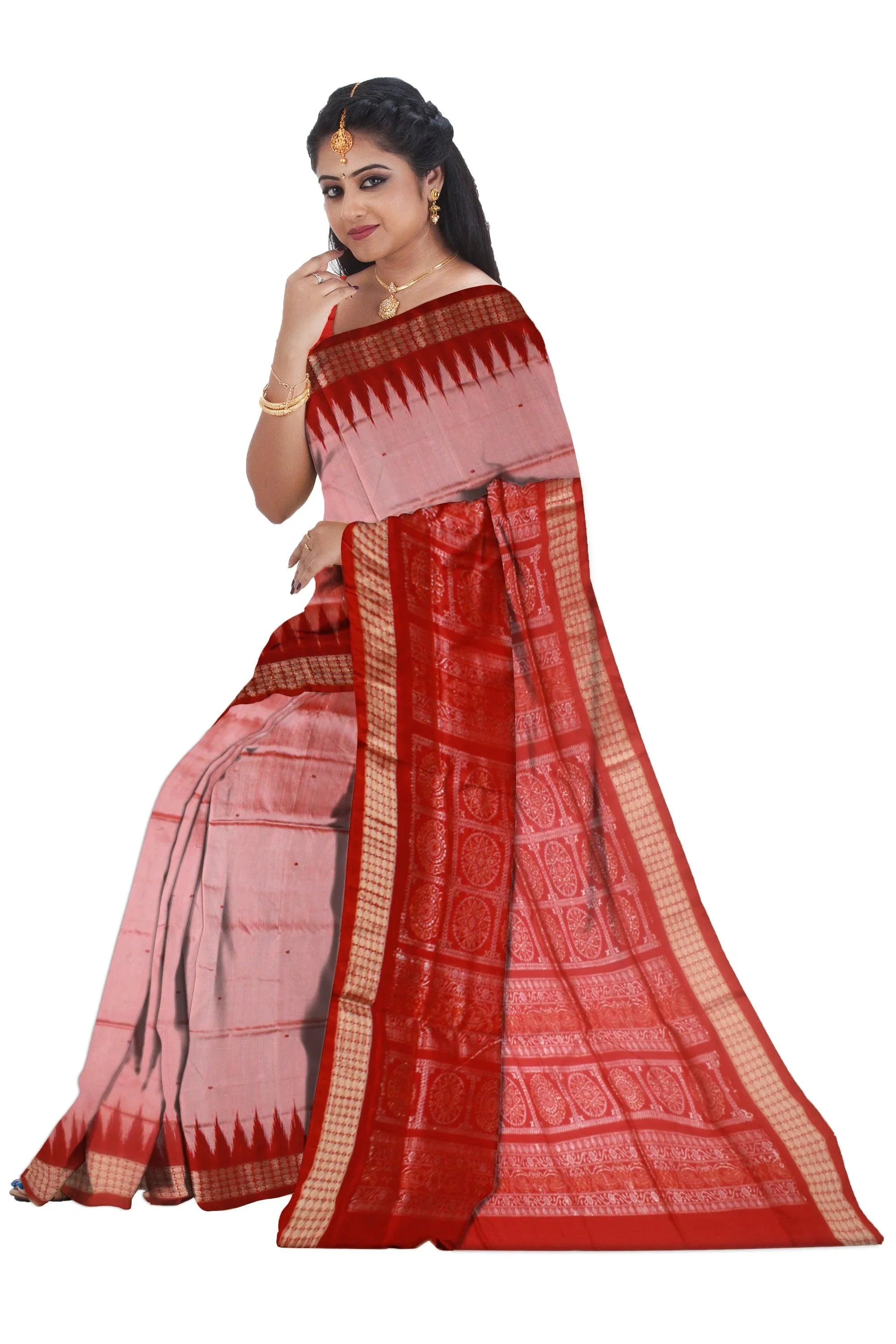 Light pink Color Mix Pata Saree in small botty design with blouse piece. - Koshali Arts & Crafts Enterprise
