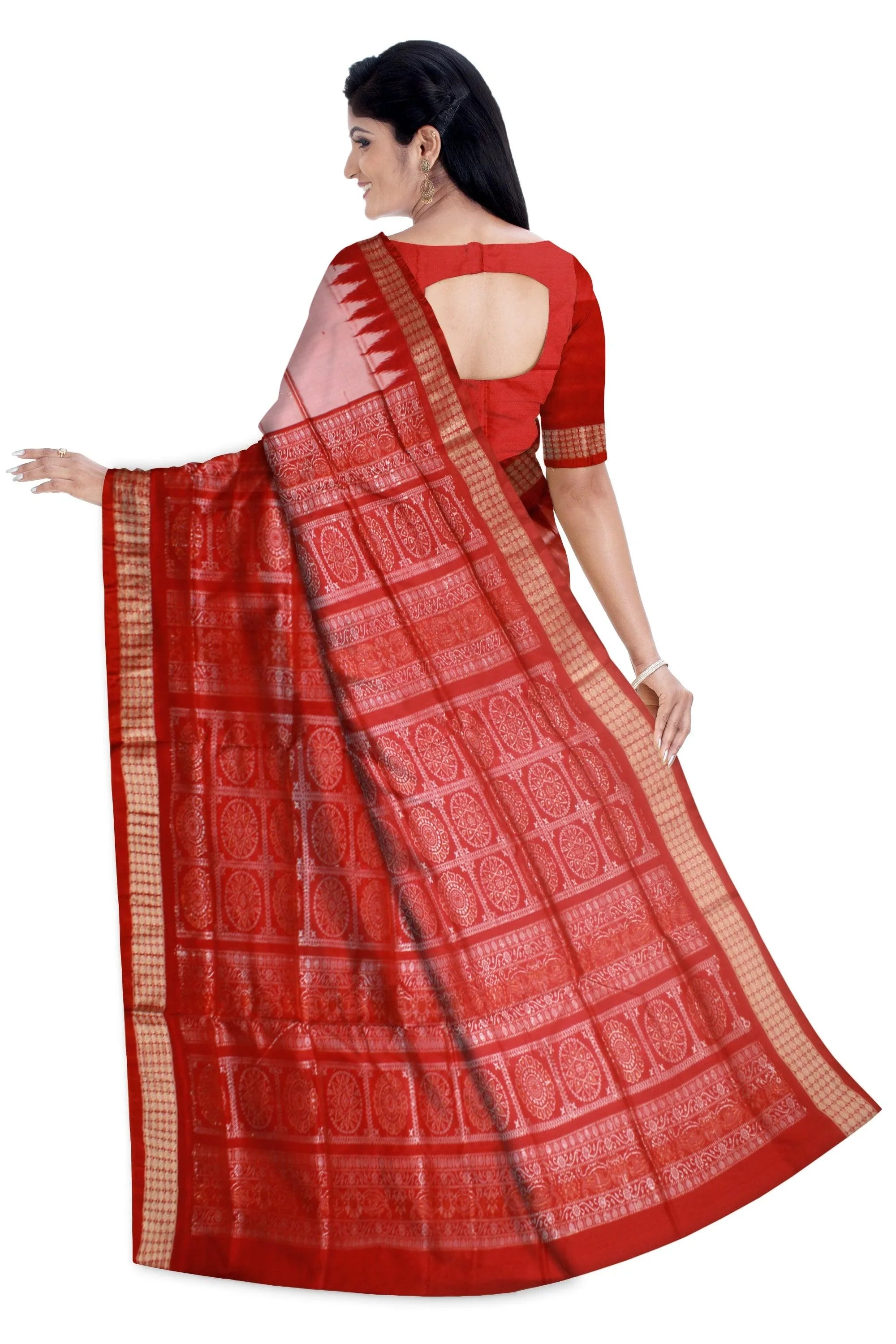 Light pink Color Mix Pata Saree in small botty design with blouse piece. - Koshali Arts & Crafts Enterprise