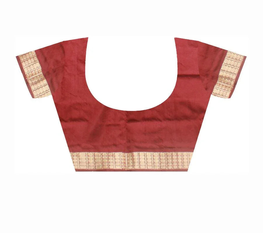 Sambalpuri Bomkei Pata Saree in Maroon and Green Color in botty design with maroon Border with blouse piece. - Koshali Arts & Crafts Enterprise