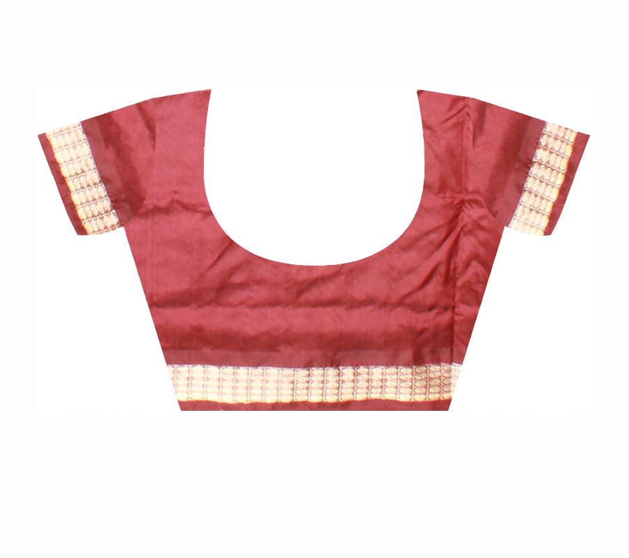 Yellow color Pata Saree with Maroon Border and Bomkai work in Body with blouse piece. - Koshali Arts & Crafts Enterprise