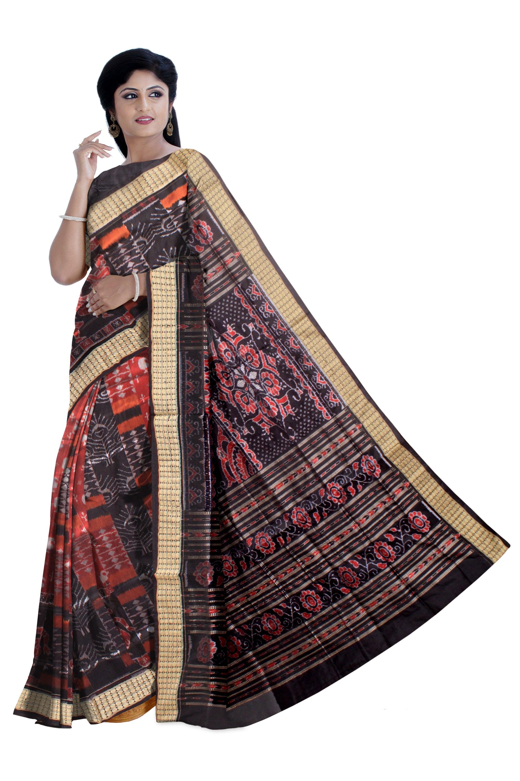 Sambalpuri Pata Saree in Black and Maroon color pallu new flower  Design with blouse piece. - Koshali Arts & Crafts Enterprise