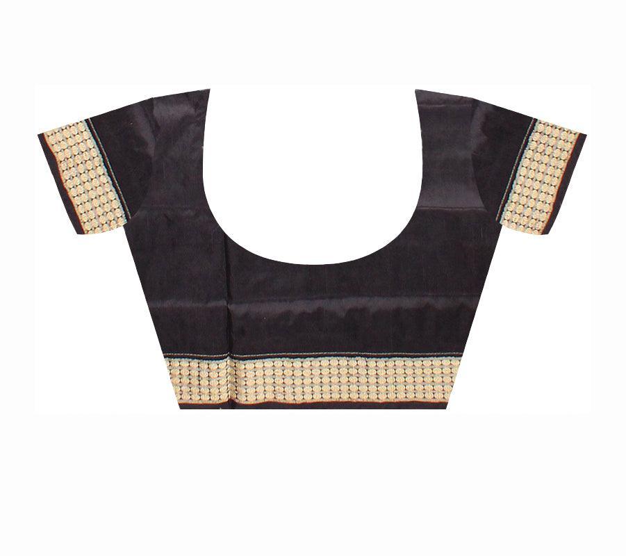Sambalpuri Pata Saree in Black and Maroon color pallu flower Design with blouse piece. - Koshali Arts & Crafts Enterprise