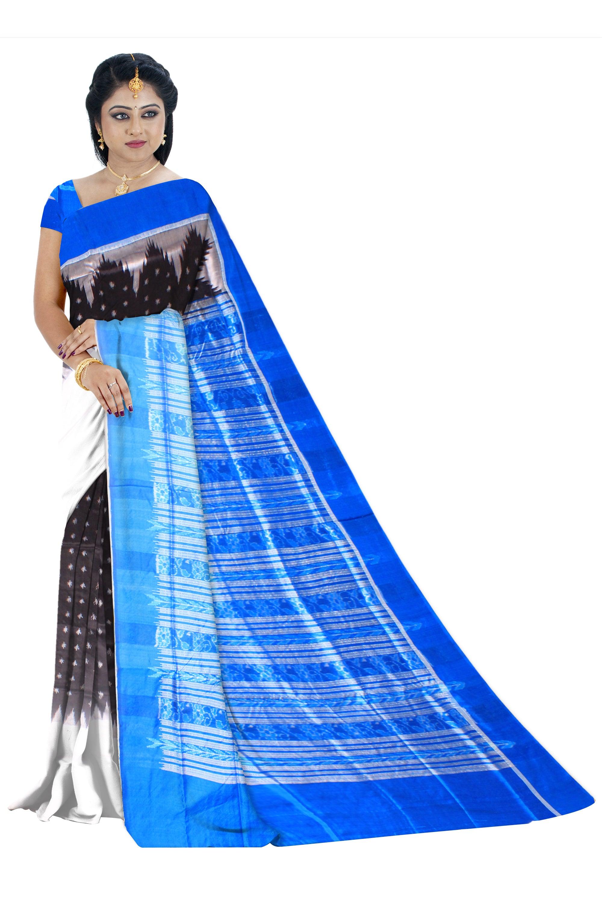 A Sambalpuri Pata saree in Black and green colour booty design body, with blous piece. - Koshali Arts & Crafts Enterprise