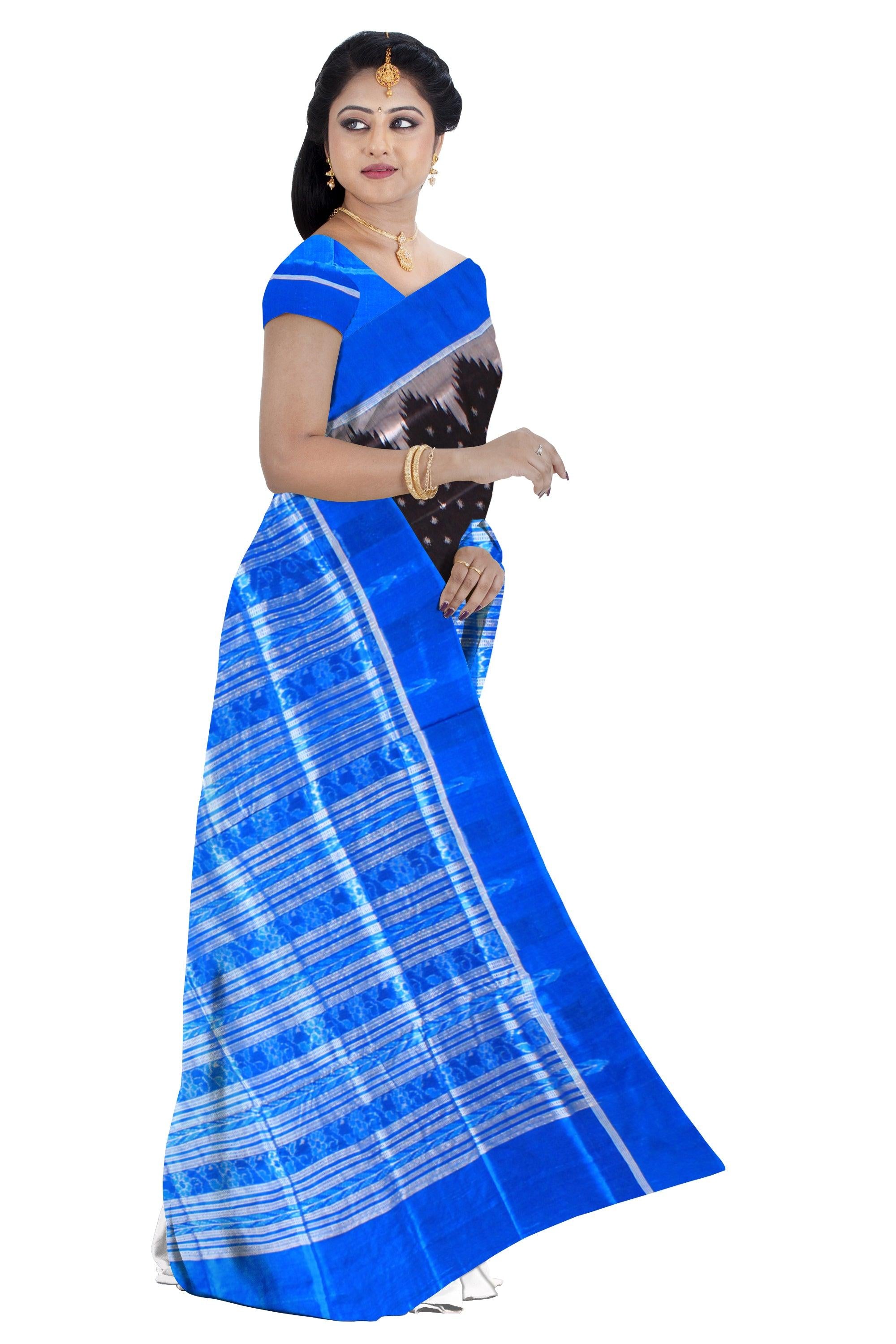 A Sambalpuri Pata saree in Black and green colour booty design body, with blous piece. - Koshali Arts & Crafts Enterprise