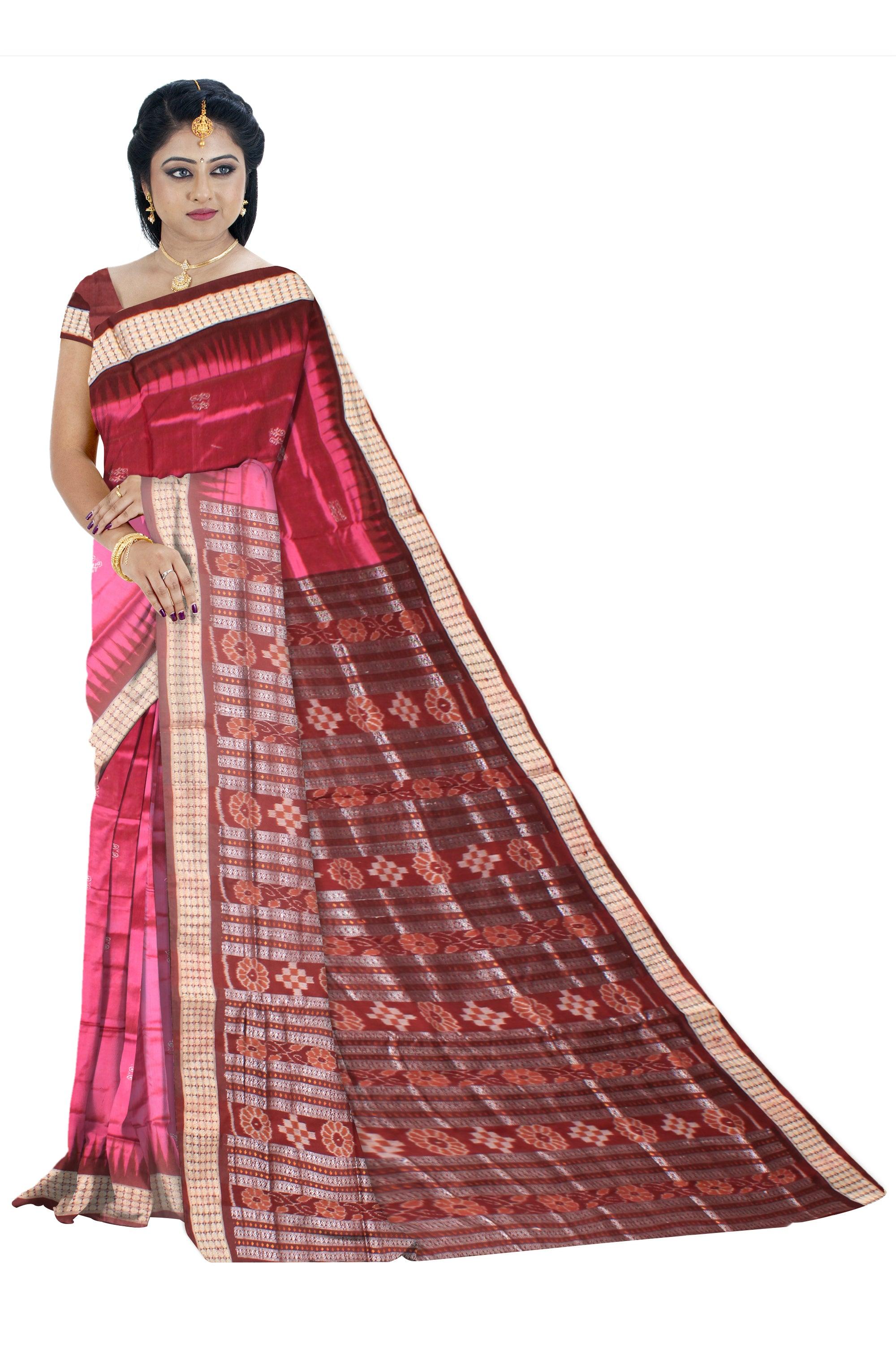 Exclusive sapta print pure pata saree in Pink color available with blouse piece. - Koshali Arts & Crafts Enterprise