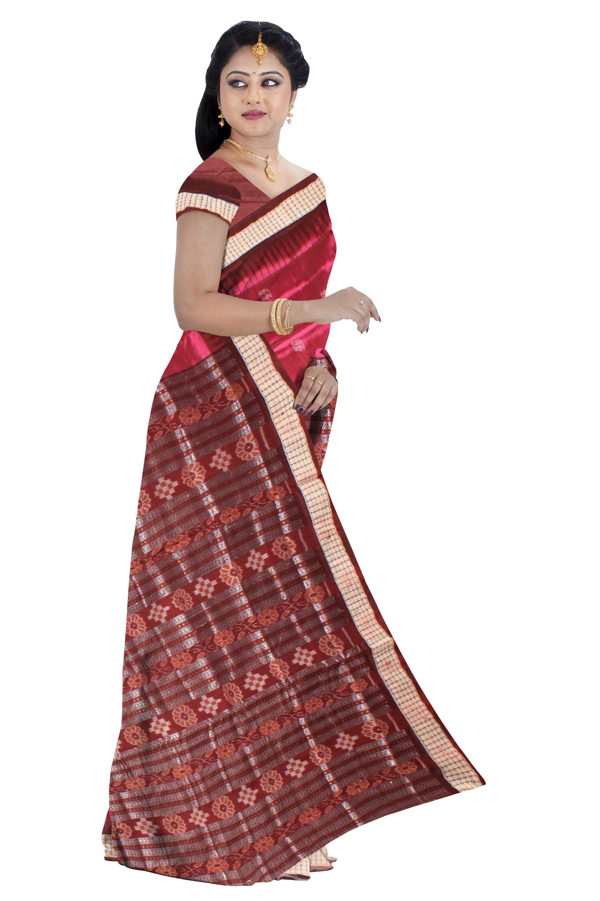 Exclusive sapta print pure pata saree in Pink color available with blouse piece. - Koshali Arts & Crafts Enterprise