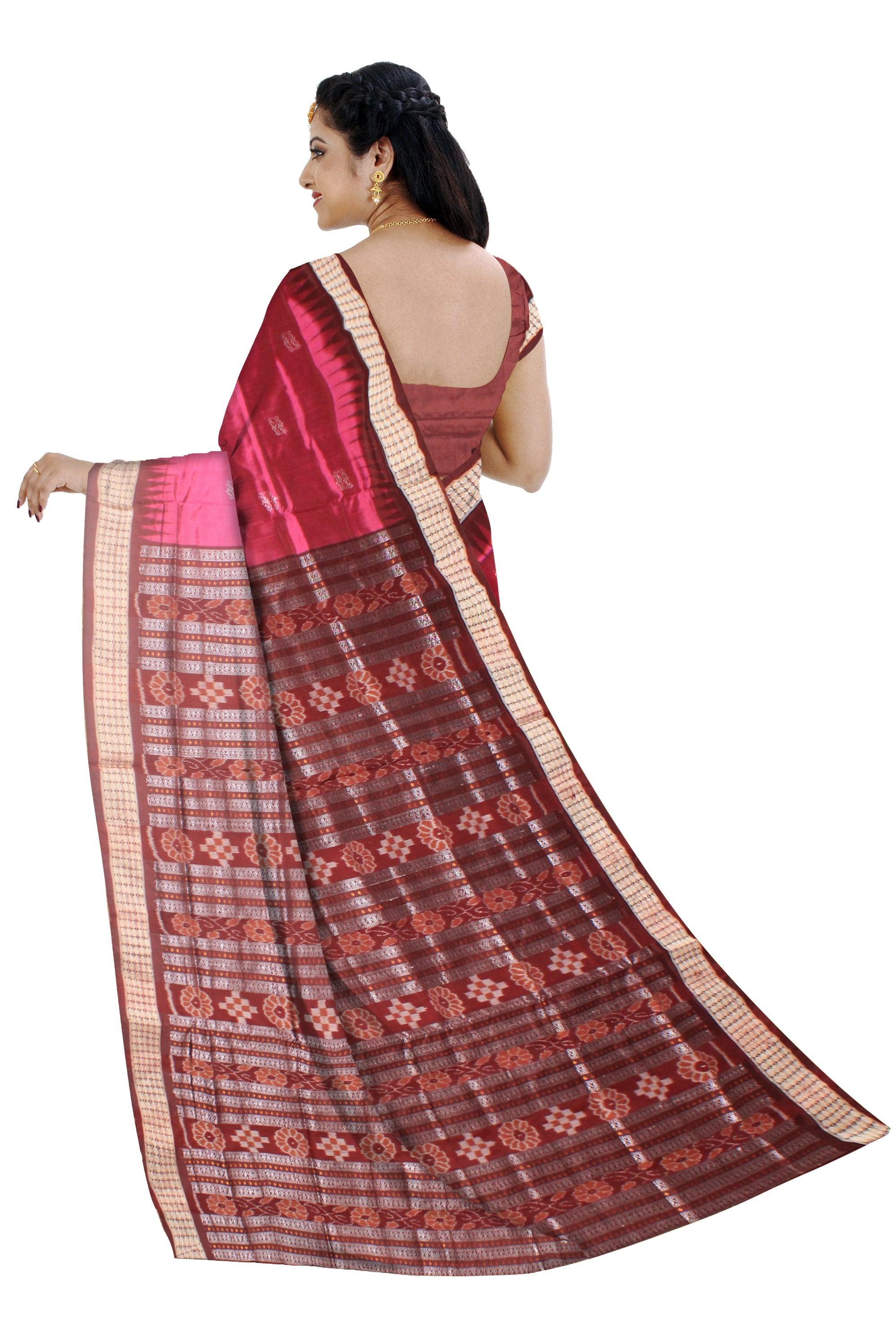 Exclusive sapta print pure pata saree in Pink color available with blouse piece. - Koshali Arts & Crafts Enterprise