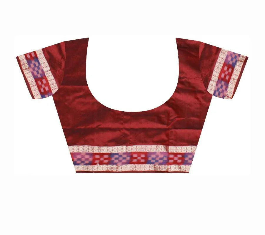 Double color Pasapali border Maroon with coffee color Pata saree with blouse piece. - Koshali Arts & Crafts Enterprise