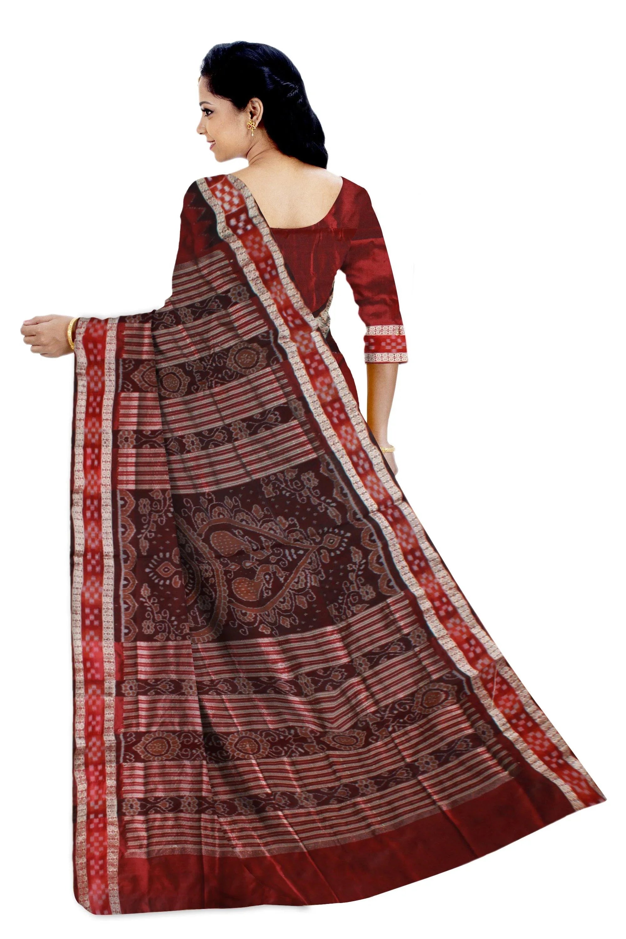 Maroon color Dhadi Pasapali border Pata saree with blouse piece. - Koshali Arts & Crafts Enterprise