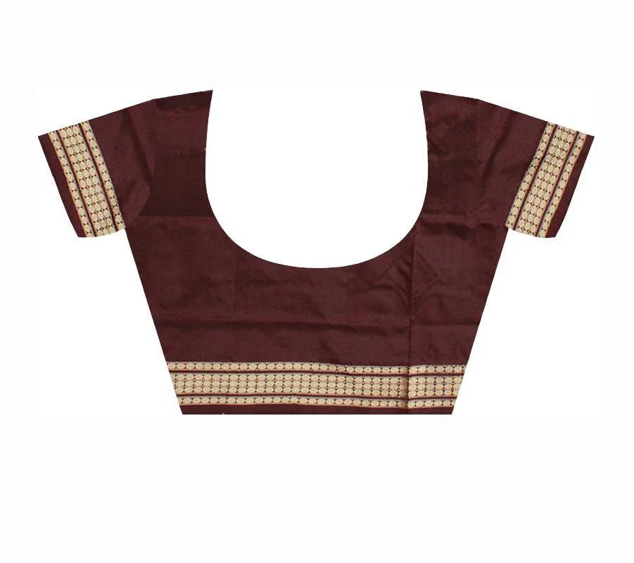 Maroon color Sapta print Pata saree with blouse piece - Koshali Arts & Crafts Enterprise