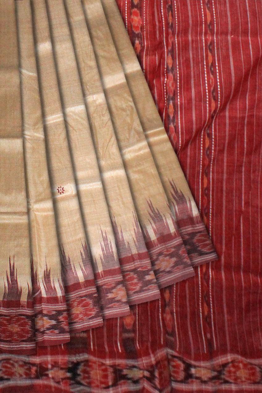 LATEST NEW COLLECTION SILK TUSSAR SAREE IN MATHHA AND MAROON COLOUR WITH OUT BLOUSE PIECE. - Koshali Arts & Crafts Enterprise