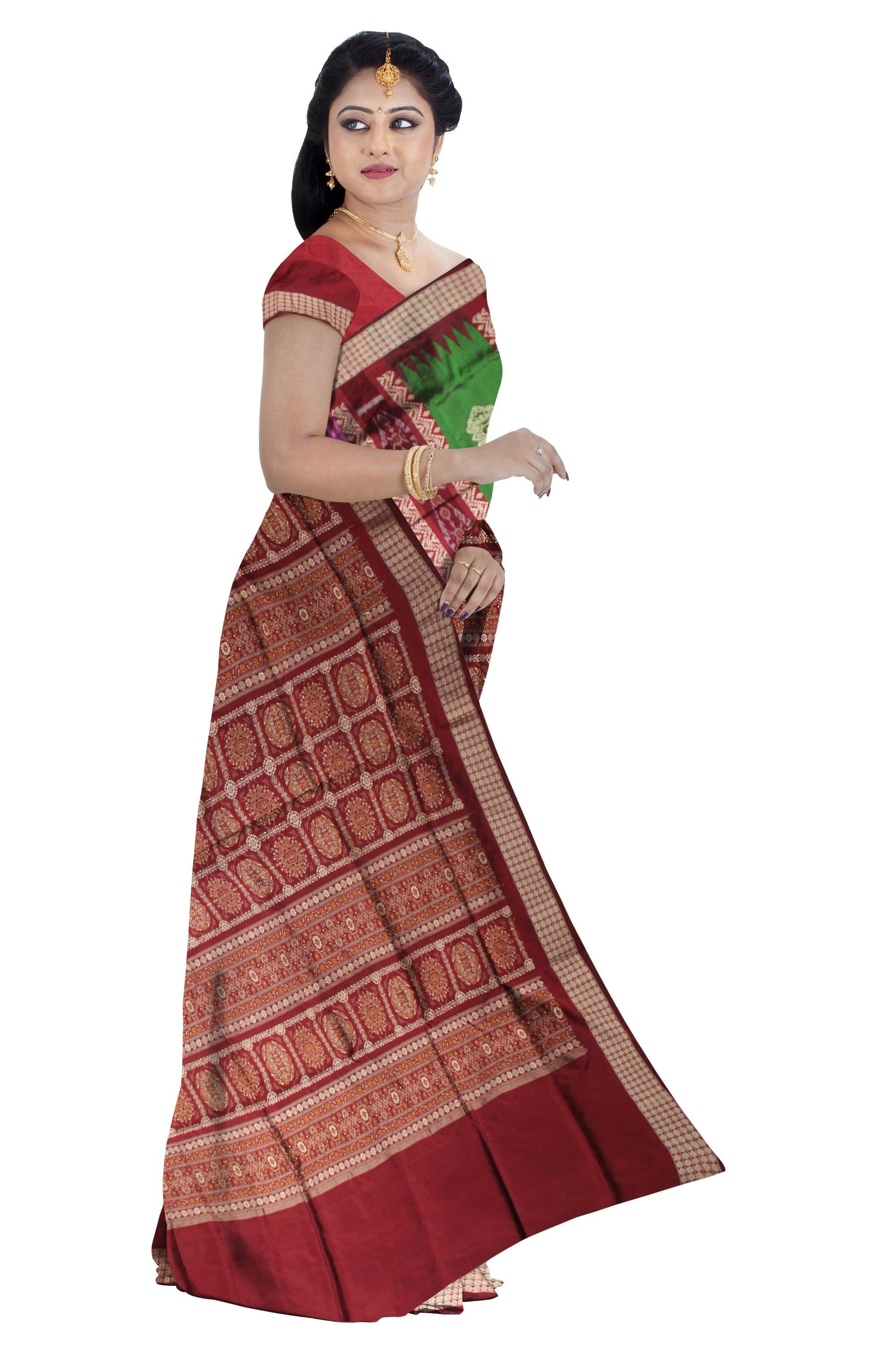 MAROON,GREEN AND PINK COLOR PATLI PATA SAREE , WITH BLOUSE PIECE. - Koshali Arts & Crafts Enterprise
