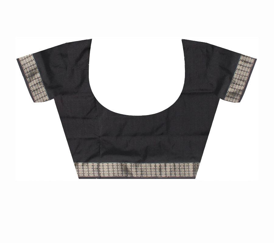 MAROON AND BLACK COLOR BOOTY PATTERN PATA SAREE, WITH PALLU NEW DESIGN BOMKEI PATTERN, AVAILABLE WITH BLOUSE PIECE. - Koshali Arts & Crafts Enterprise