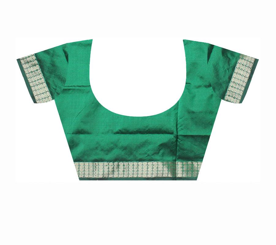 PALLU BOMKEI PATTERN AND BODY BOOTY DESIGN PATA SAREE IN MAROON AND GREEN COLOR, ATTACHED WITH BLOUSE PIECE. - Koshali Arts & Crafts Enterprise