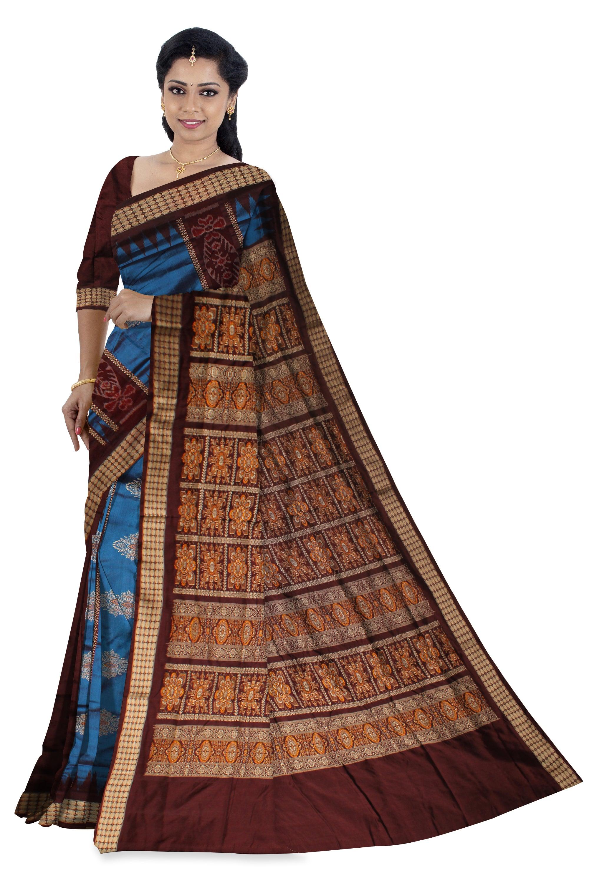 BLUE AND COFFEE COLOR PATLI SAREE WITH BLOUSE PIECE. - Koshali Arts & Crafts Enterprise